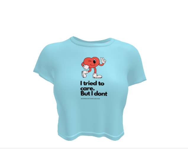 Cute Funny I Don't Care Retro Heart Blue Crop Top