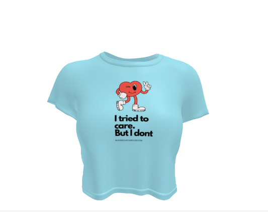 Cute Funny I Don't Care Retro Heart Blue Crop Top