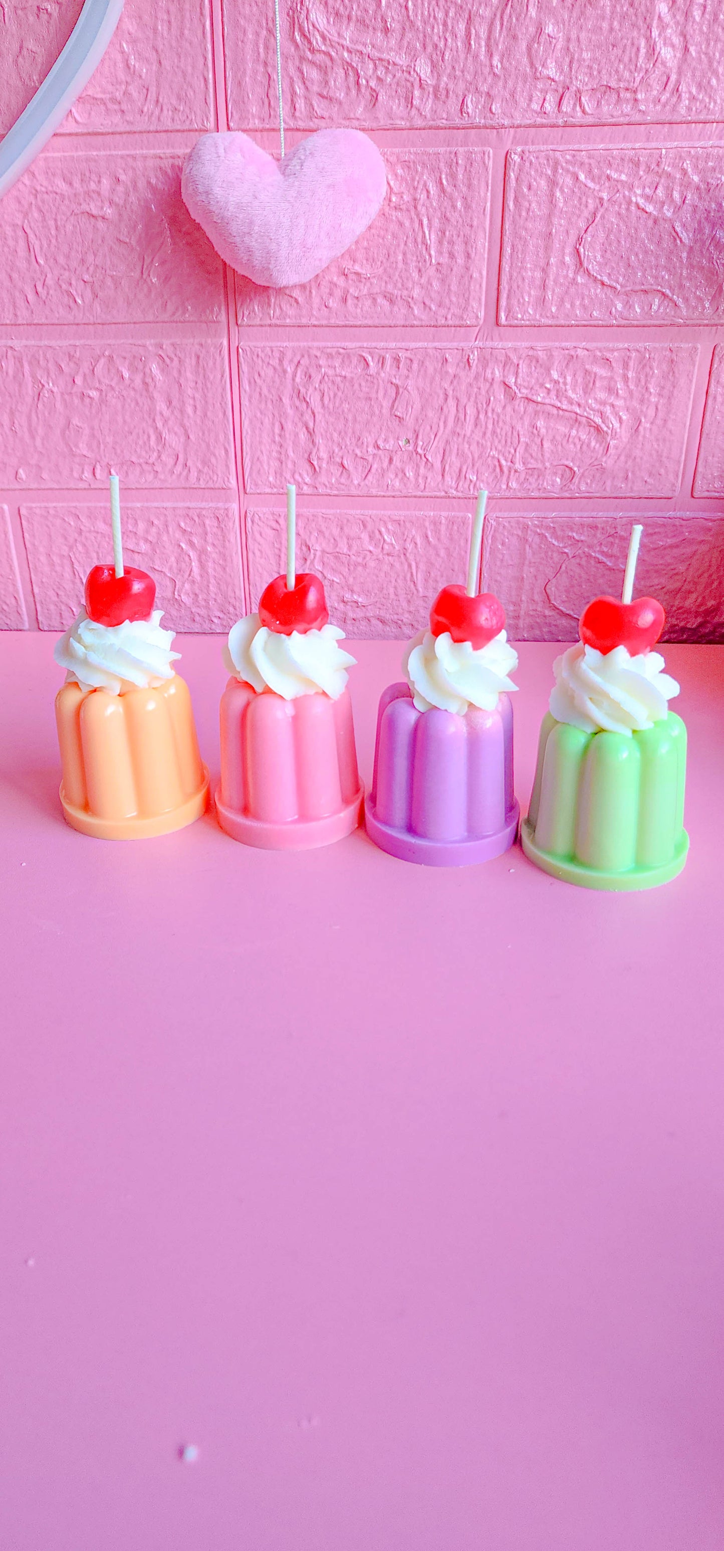 Cute Mini Pastel Cherry Flan Retro Cake Dessert Candles