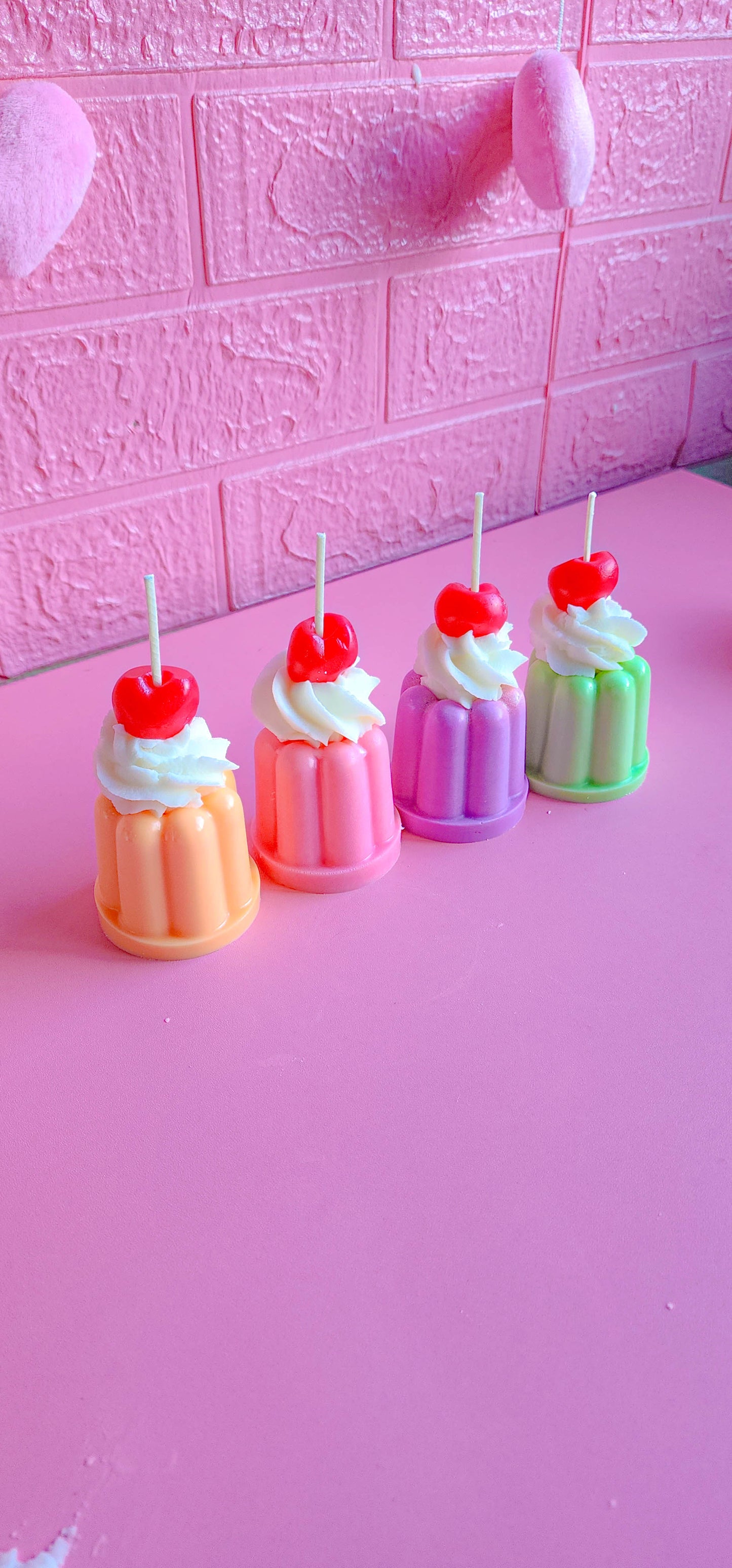 Cute Mini Pastel Cherry Flan Retro Cake Dessert Candles