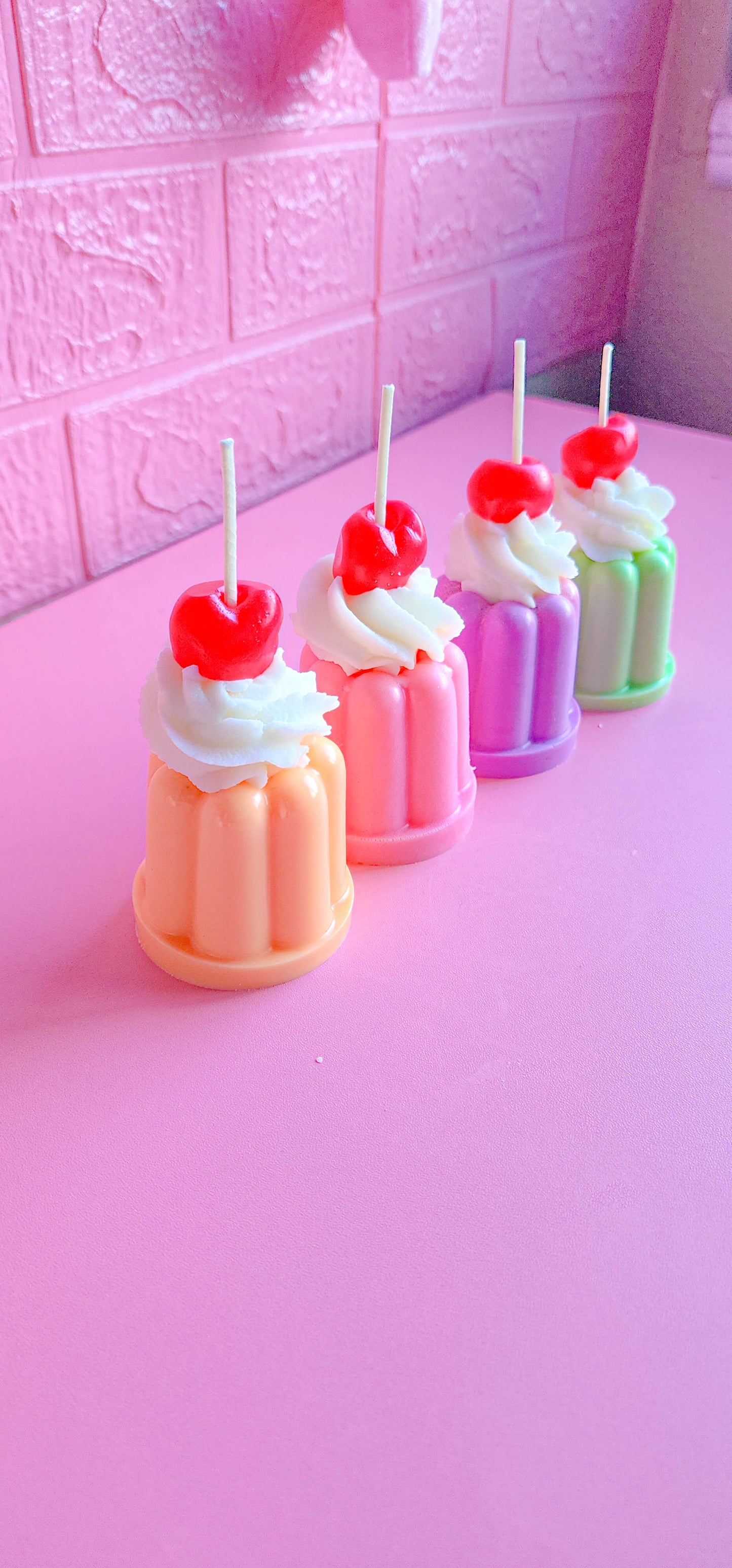 Cute Mini Pastel Cherry Flan Retro Cake Dessert Candles