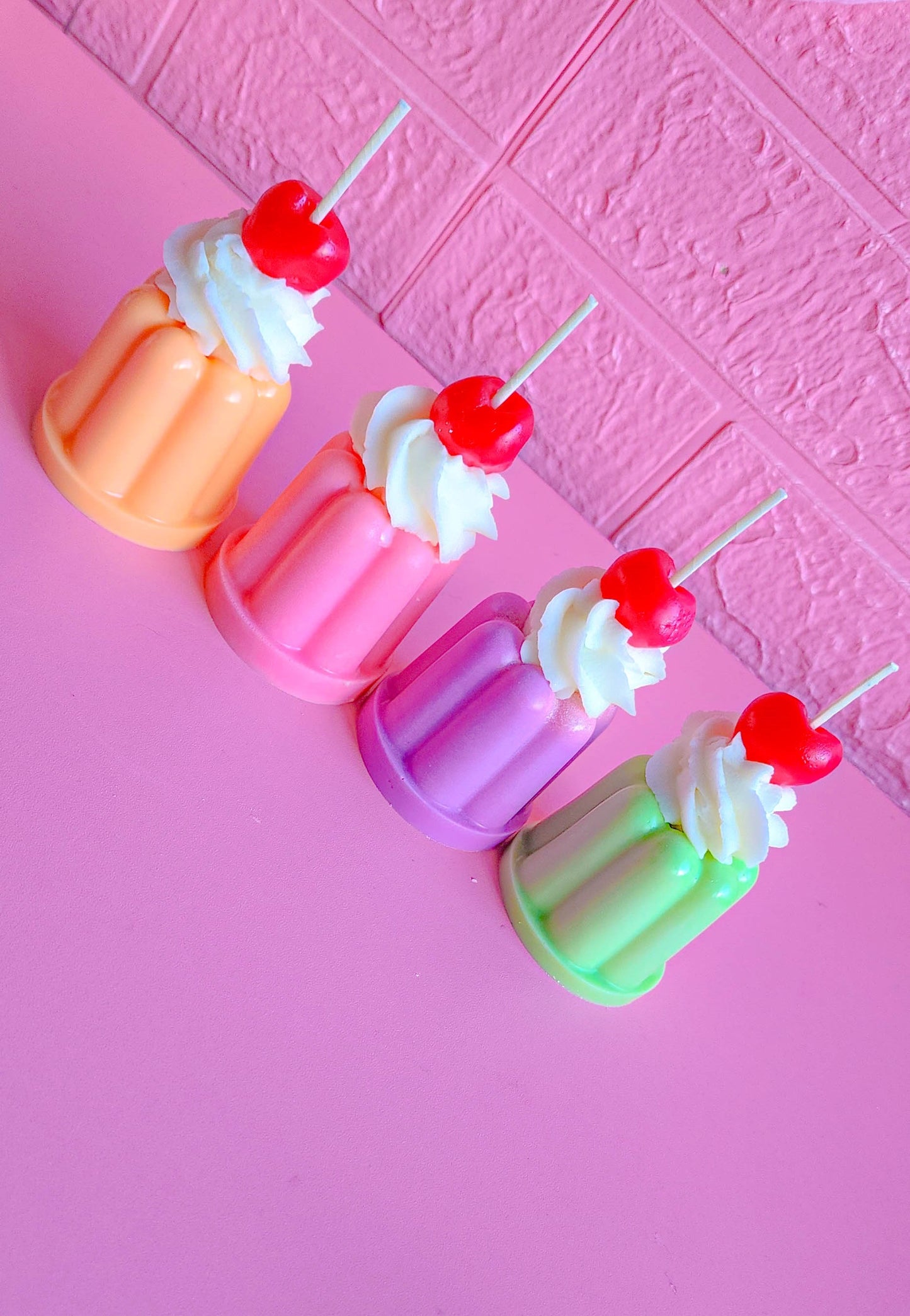 Cute Mini Pastel Cherry Flan Retro Cake Dessert Candles