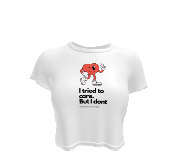 Cute Funny I Don't Care Retro Heart White Crop Top