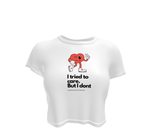 Cute Funny I Don't Care Retro Heart White Crop Top