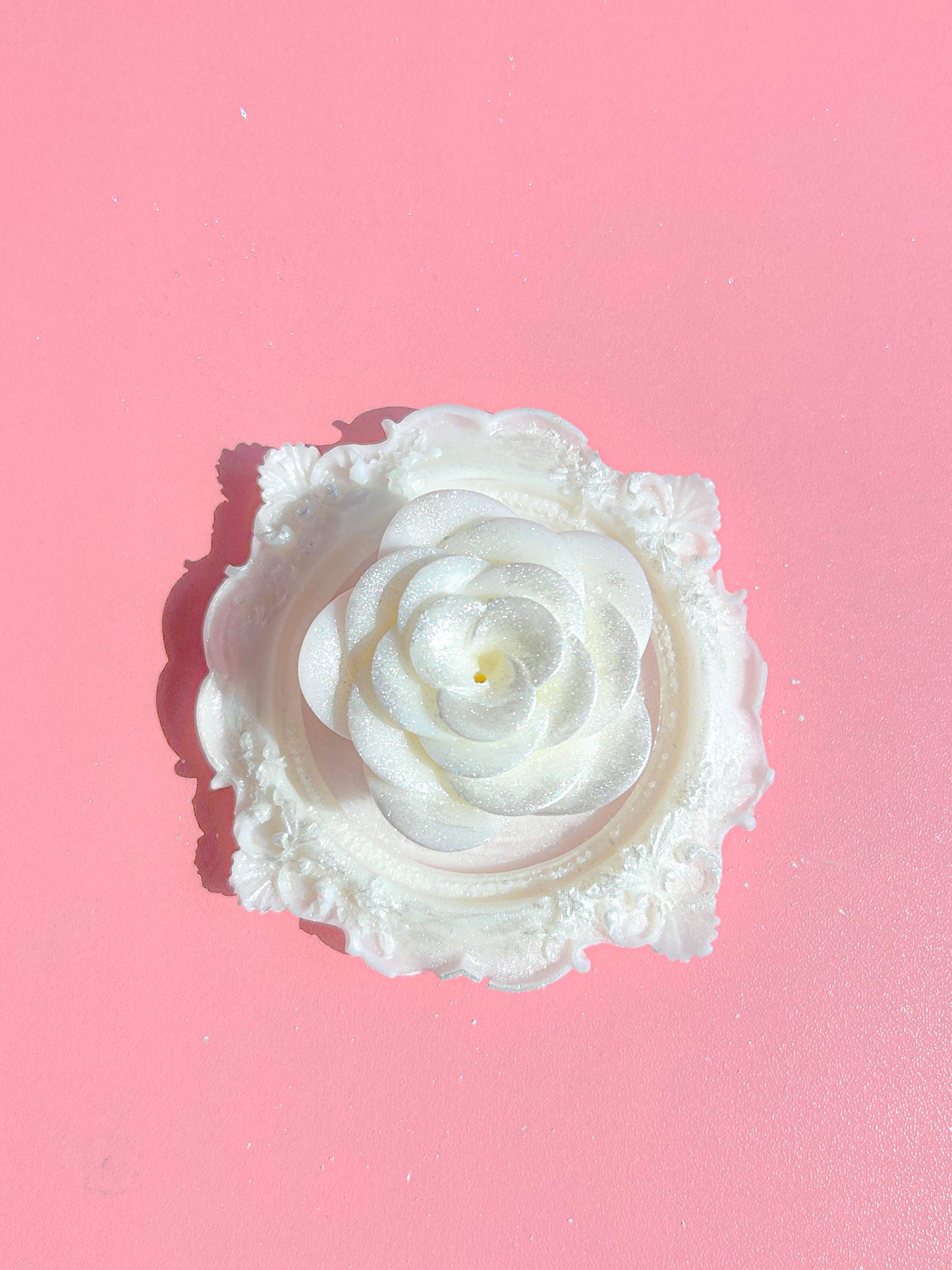 Beautiful Sparkling White Rose Vintage Christmas Candle