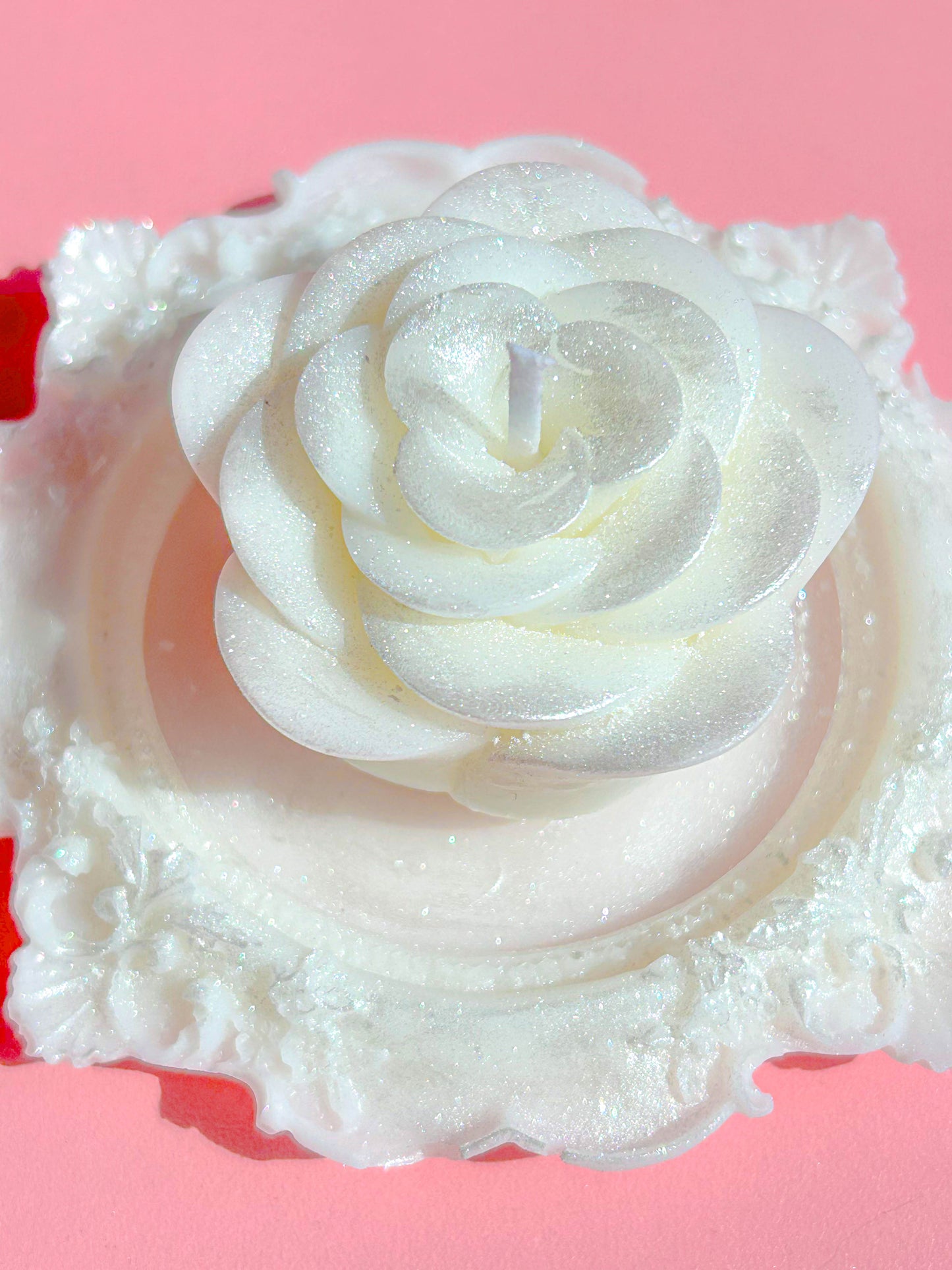 Beautiful Sparkling White Rose Vintage Christmas Candle