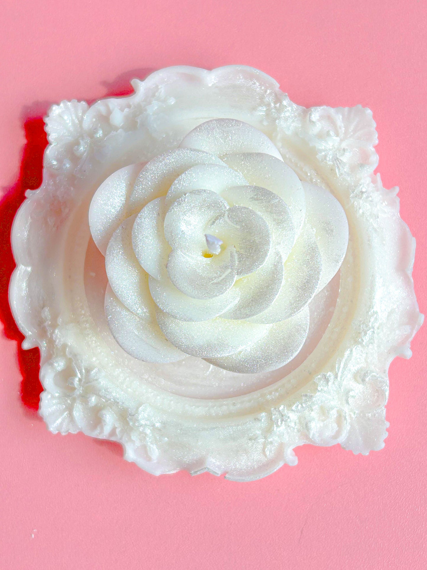 Beautiful Sparkling White Rose Vintage Christmas Candle