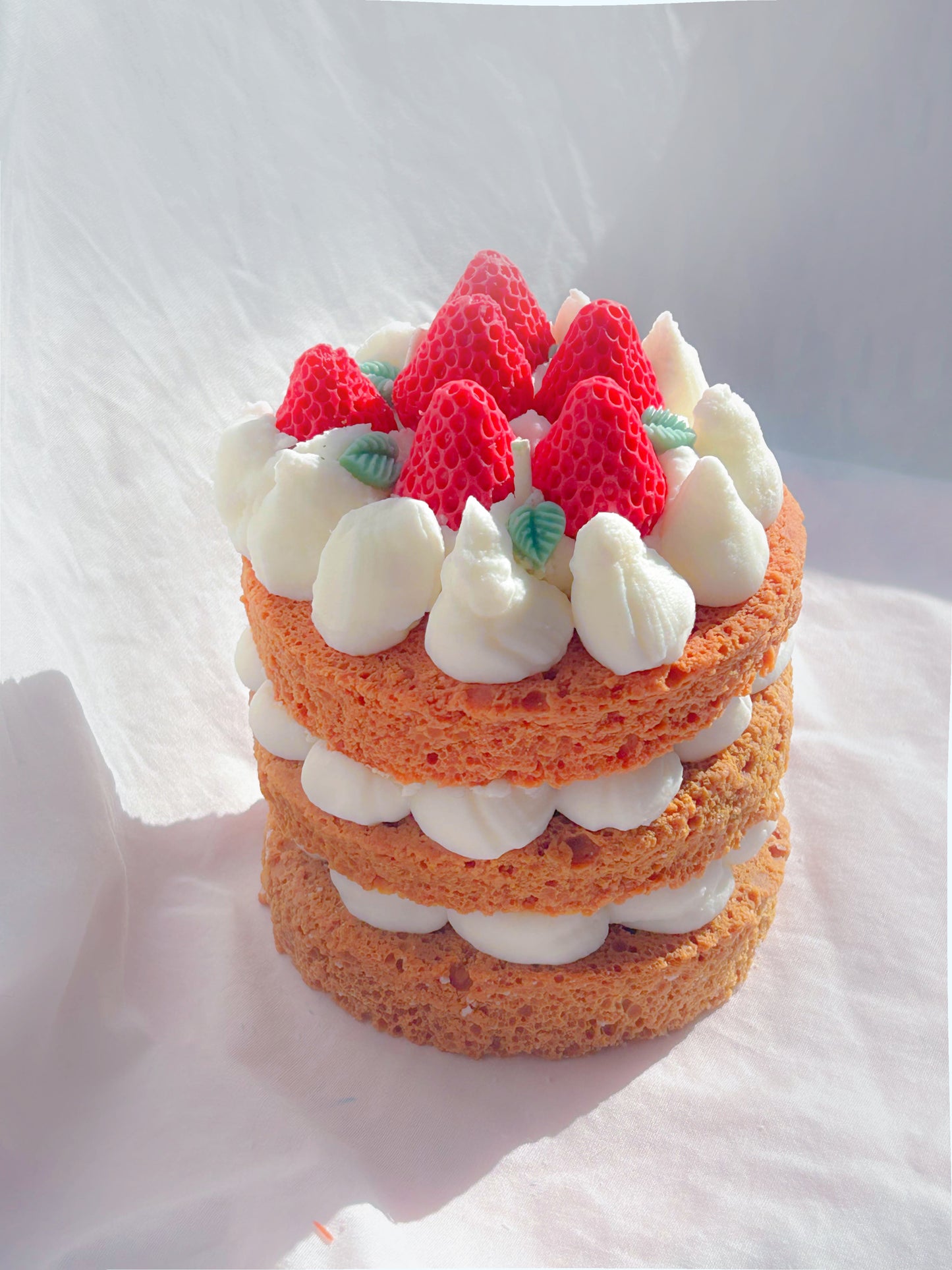 Kawaii Three-tier Strawberry Dessert Sponge Cake Candle