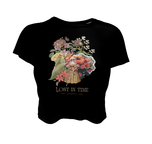 Beautiful Vintage Flowers Collage Lost In Time Black Crop Top