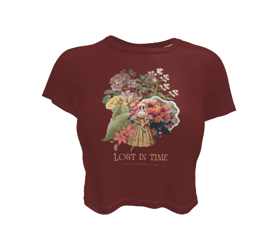 Beautiful Vintage Flowers Collage Lost In Time Maroon Crop Top