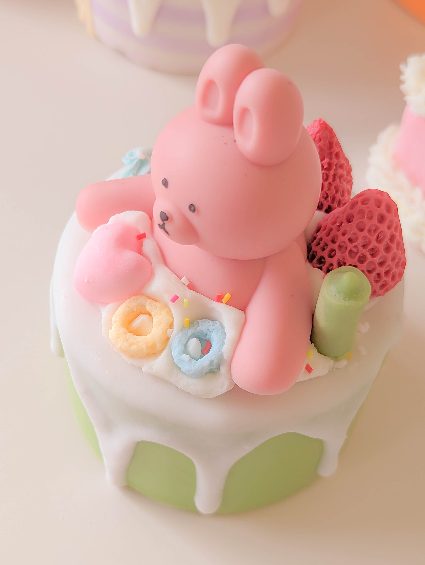 Kawaii Pink Bunny Dessert Cake Candle