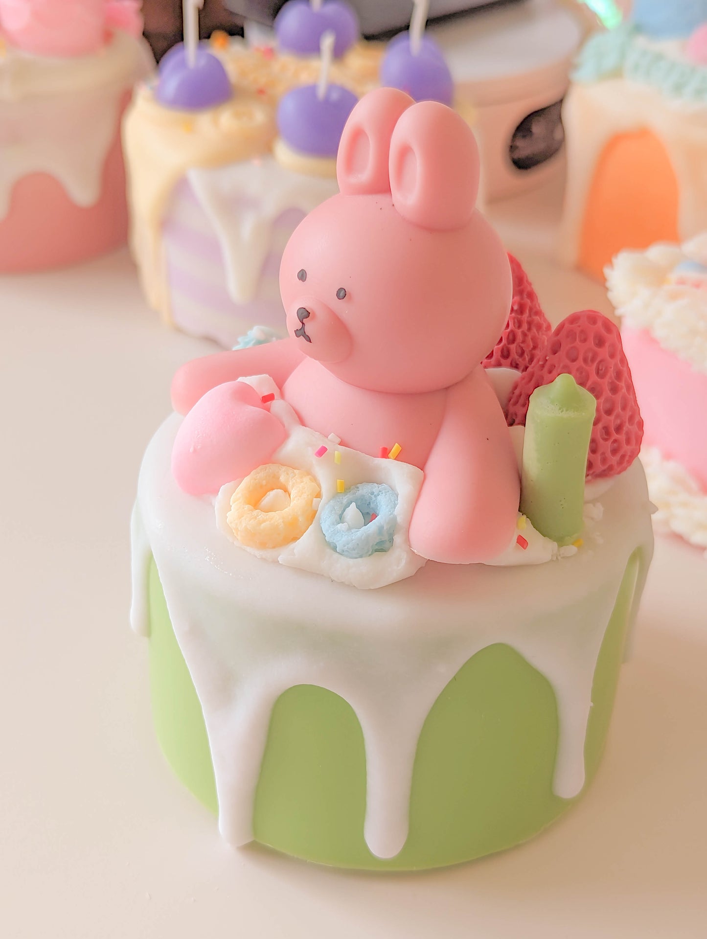 Kawaii Pink Bunny Dessert Cake Candle