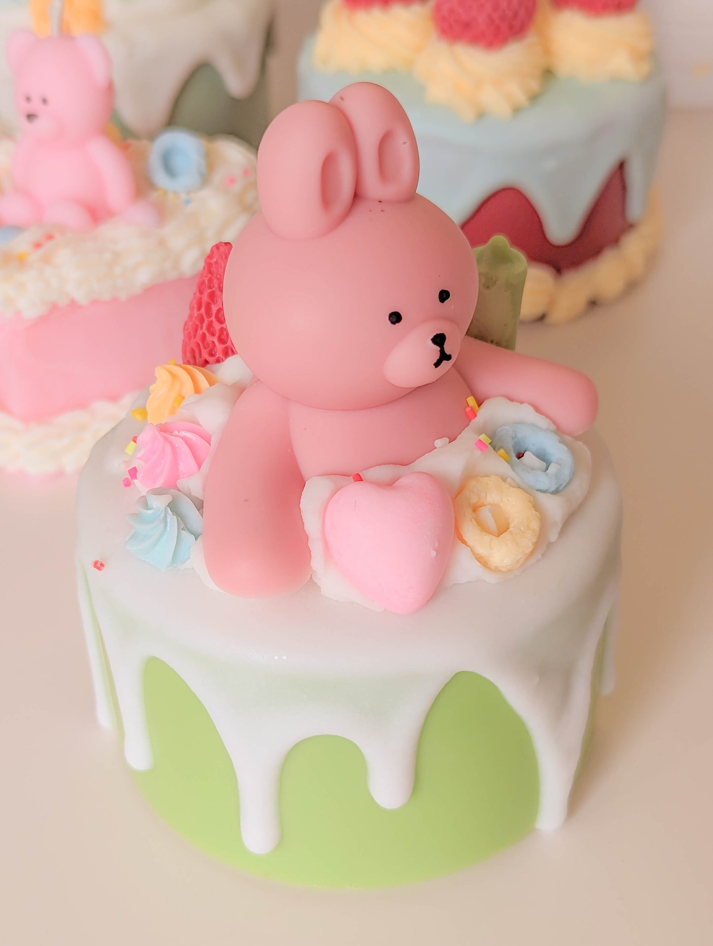 Kawaii Pink Bunny Dessert Cake Candle