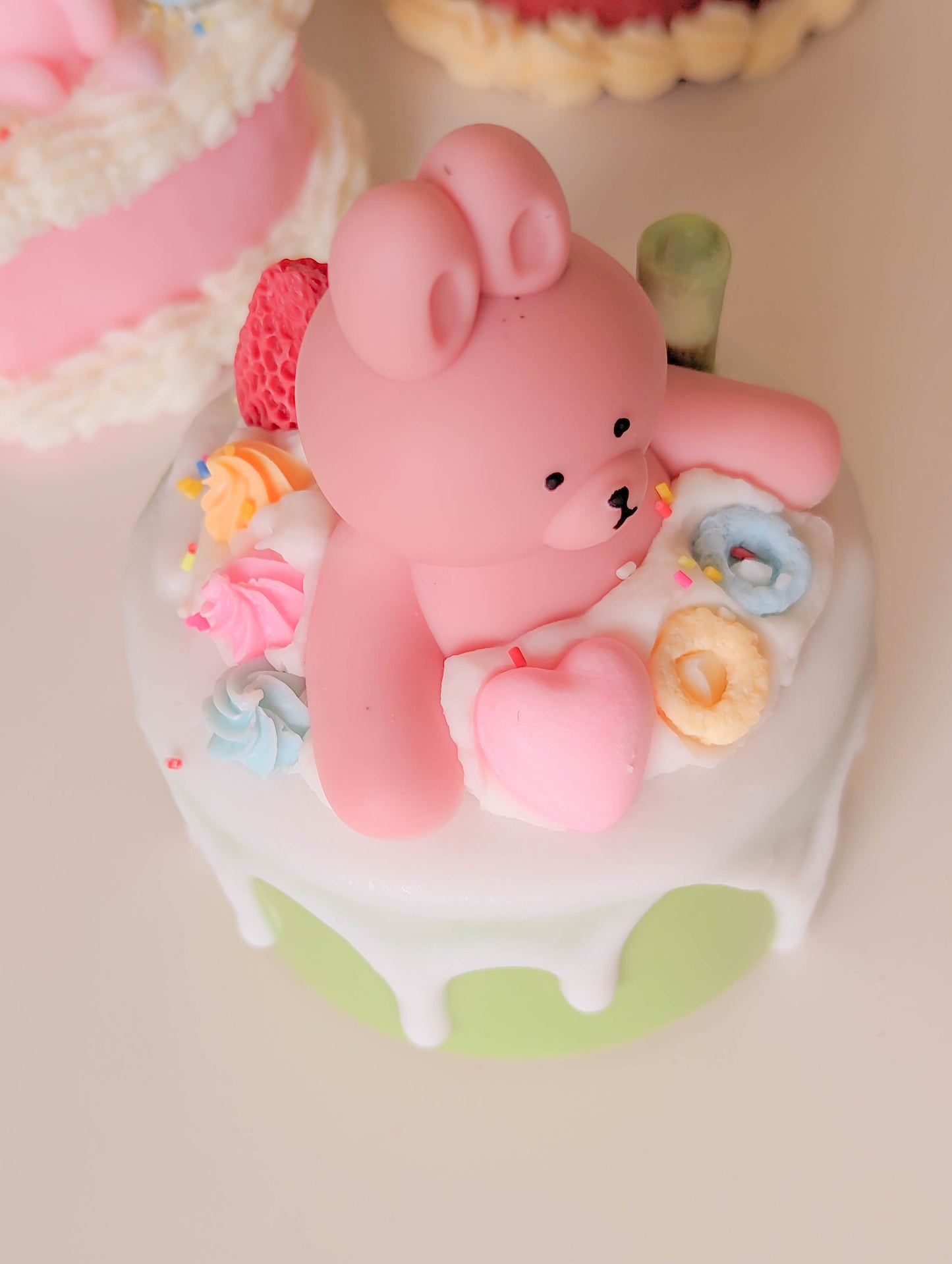 Kawaii Pink Bunny Dessert Cake Candle