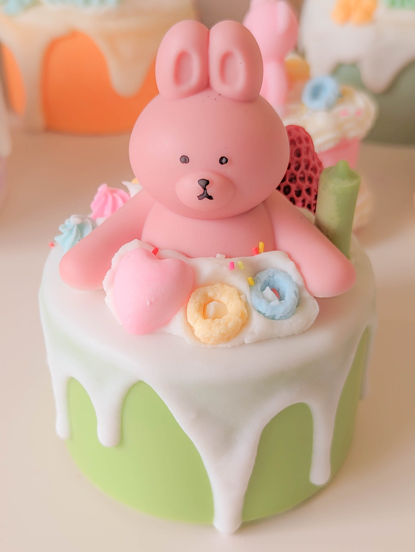 Kawaii Pink Bunny Dessert Cake Candle