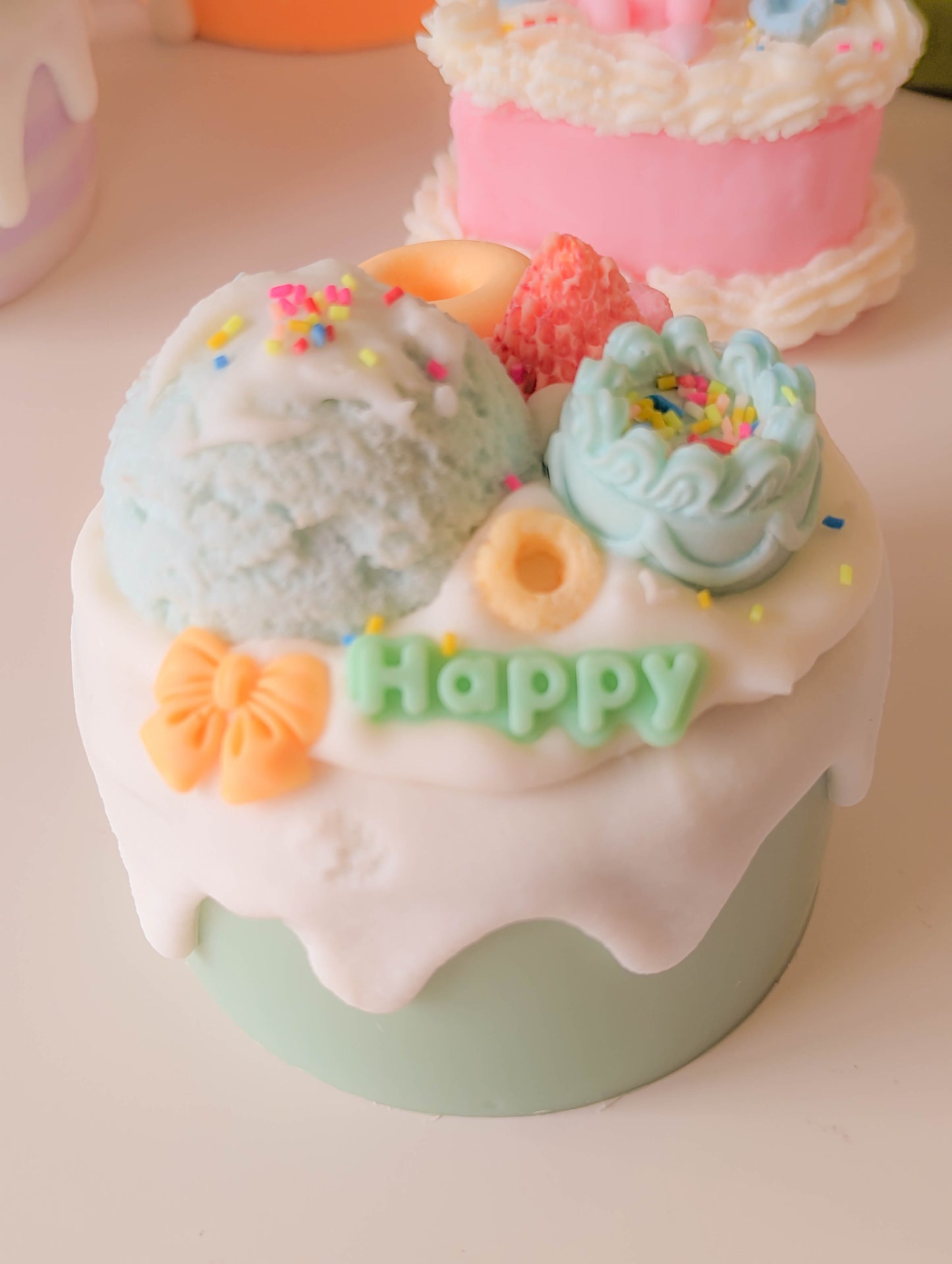 Kawaii Blue Ice Cream Dessert Cake Candle