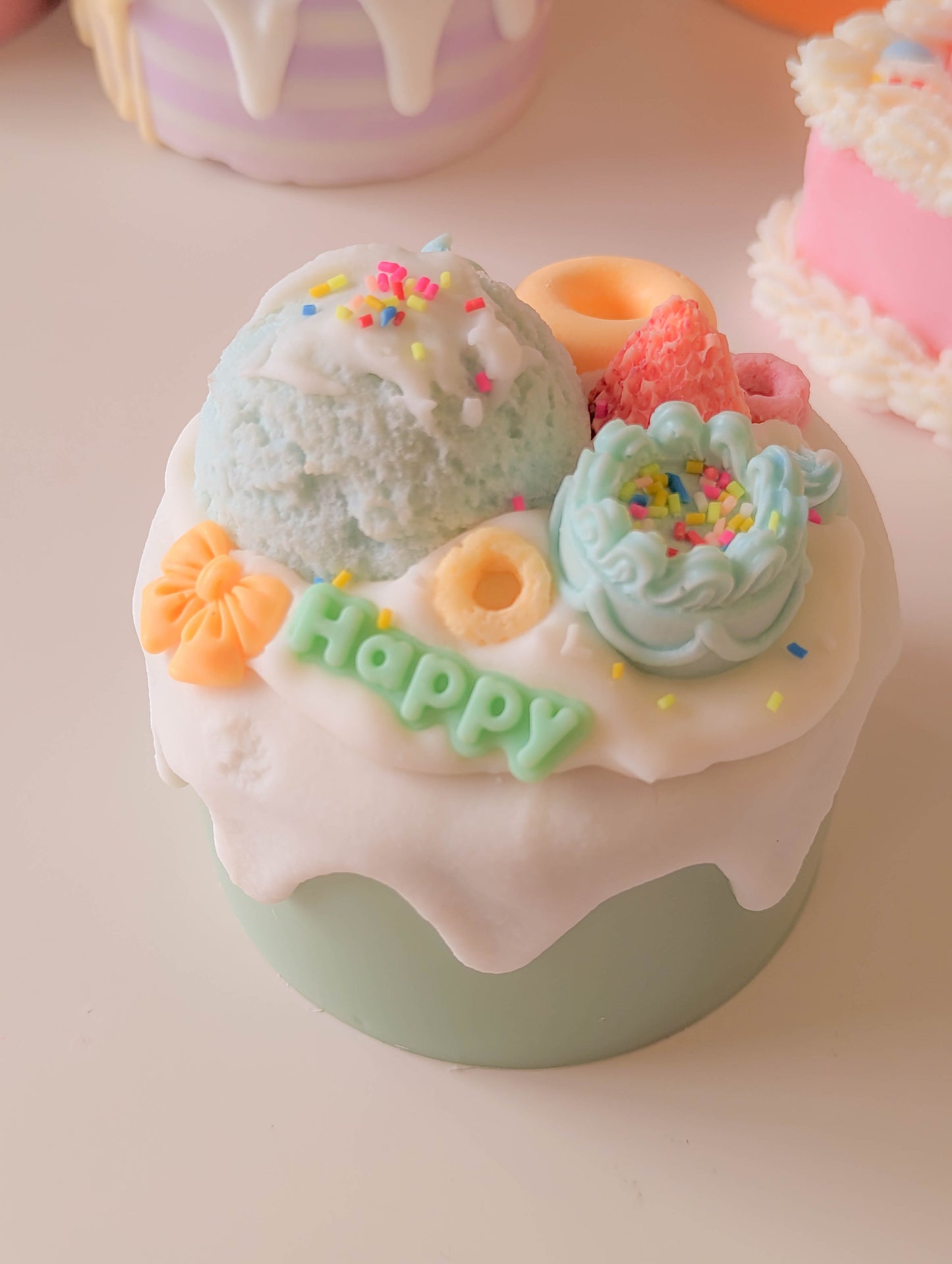 Kawaii Blue Ice Cream Dessert Cake Candle