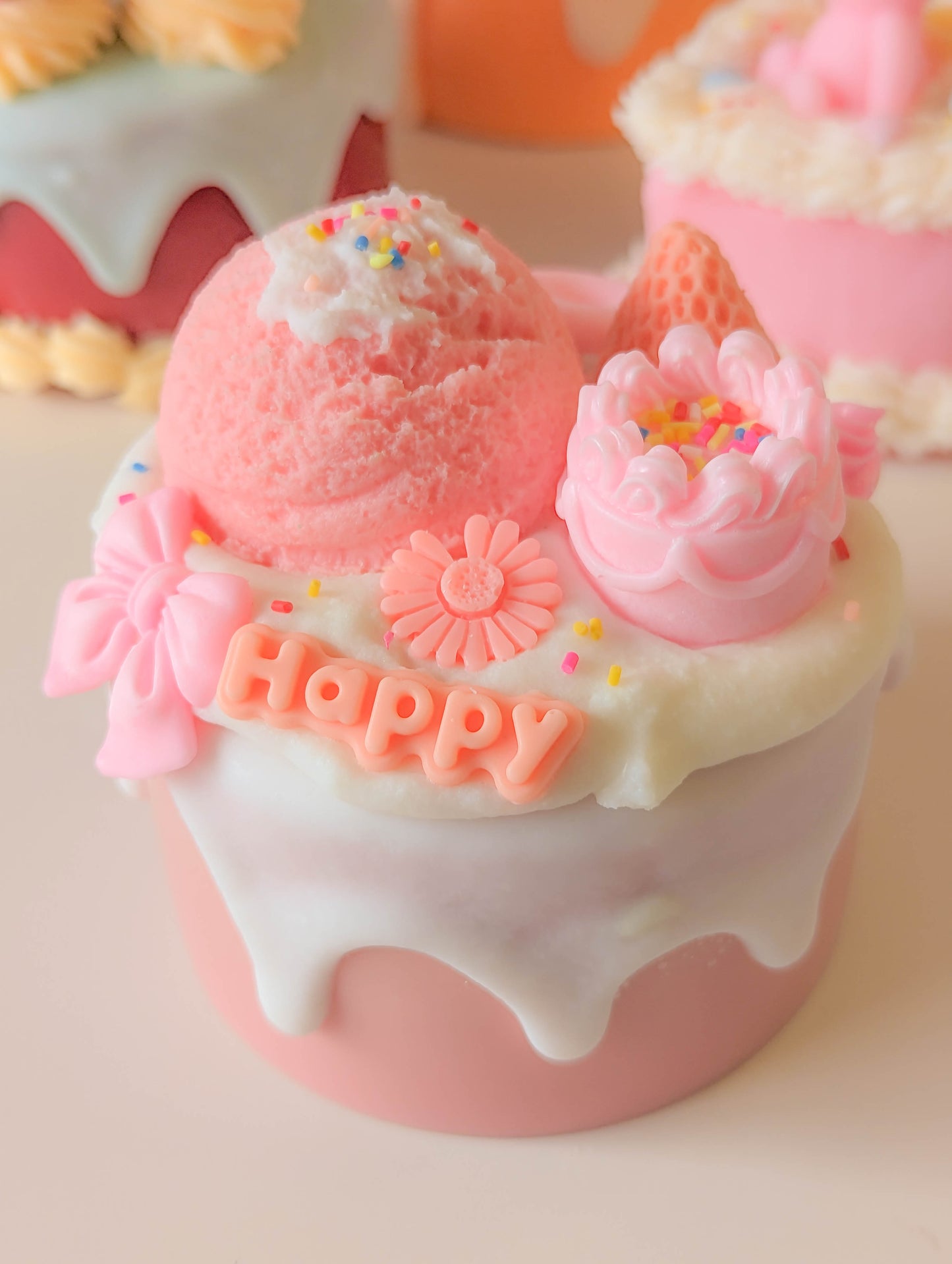 Kawaii Pink Ice Cream Dessert Cake Candle