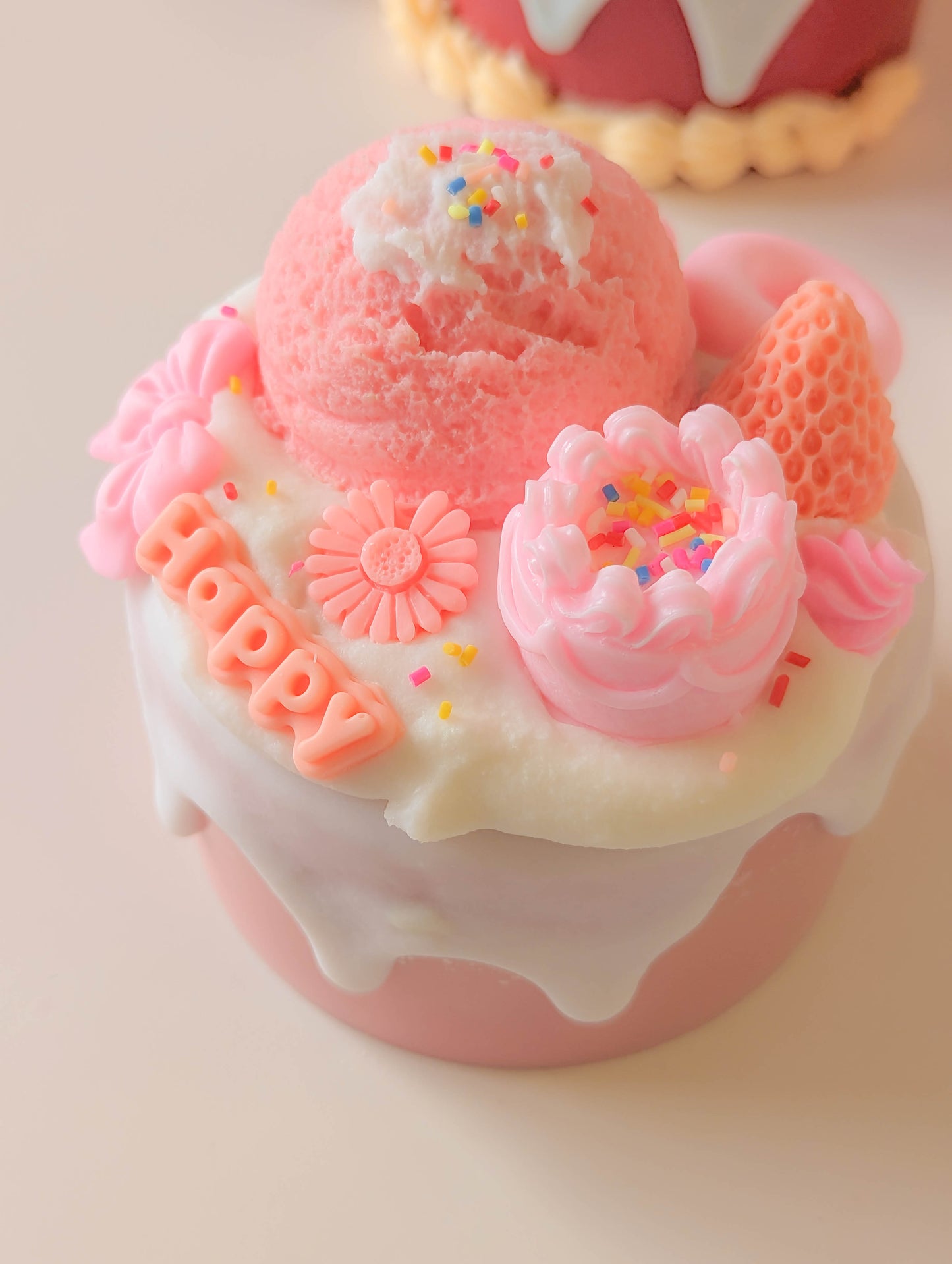 Kawaii Pink Ice Cream Dessert Cake Candle