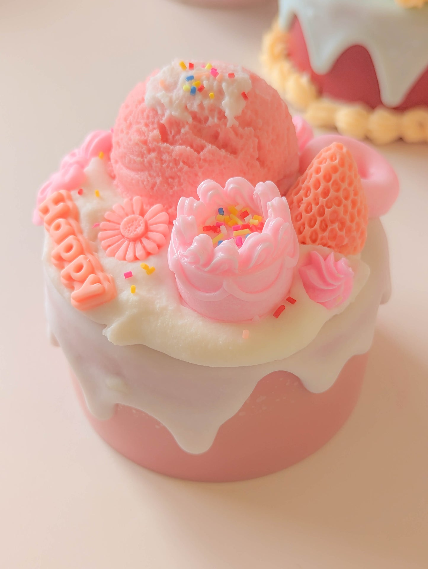 Kawaii Pink Ice Cream Dessert Cake Candle