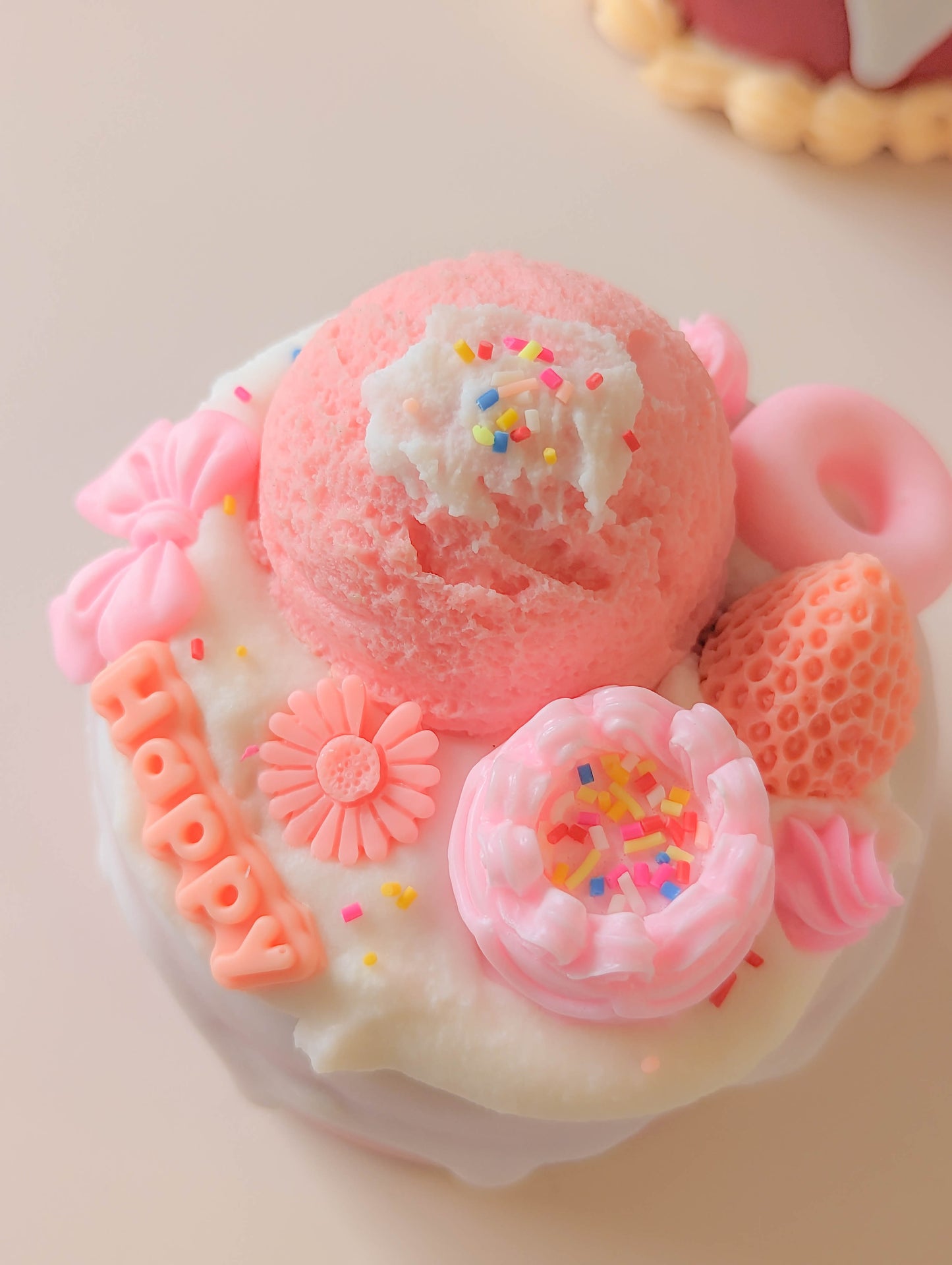 Kawaii Pink Ice Cream Dessert Cake Candle