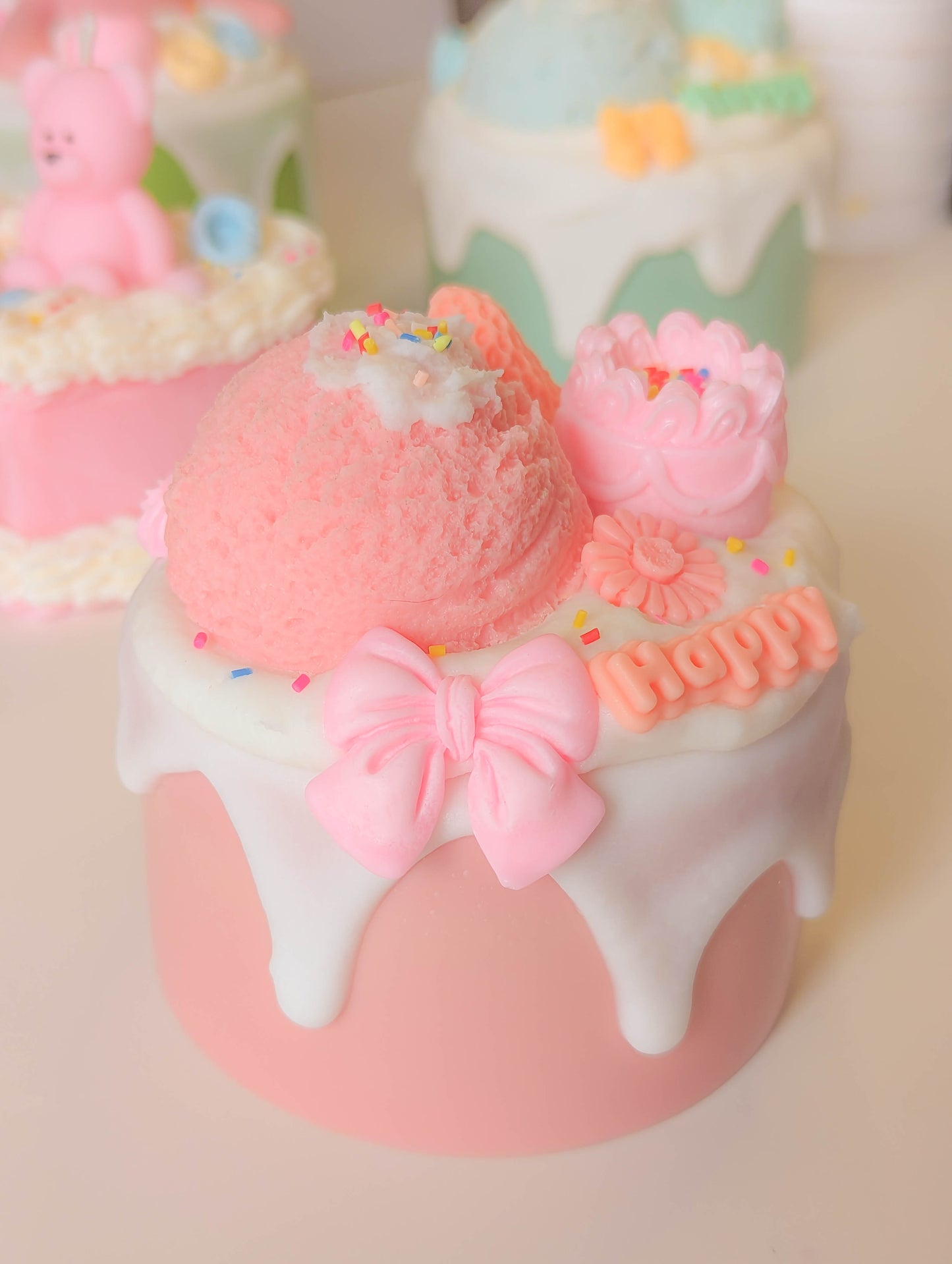 Kawaii Pink Ice Cream Dessert Cake Candle