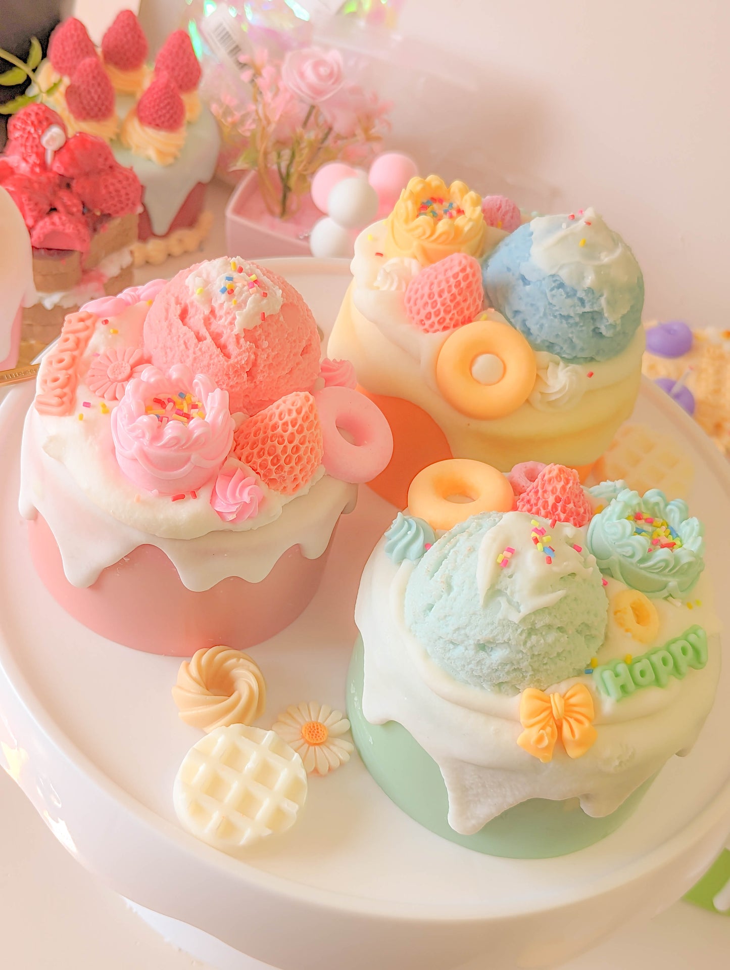 Kawaii Ice Cream Cakes キャンドルセット 3 個