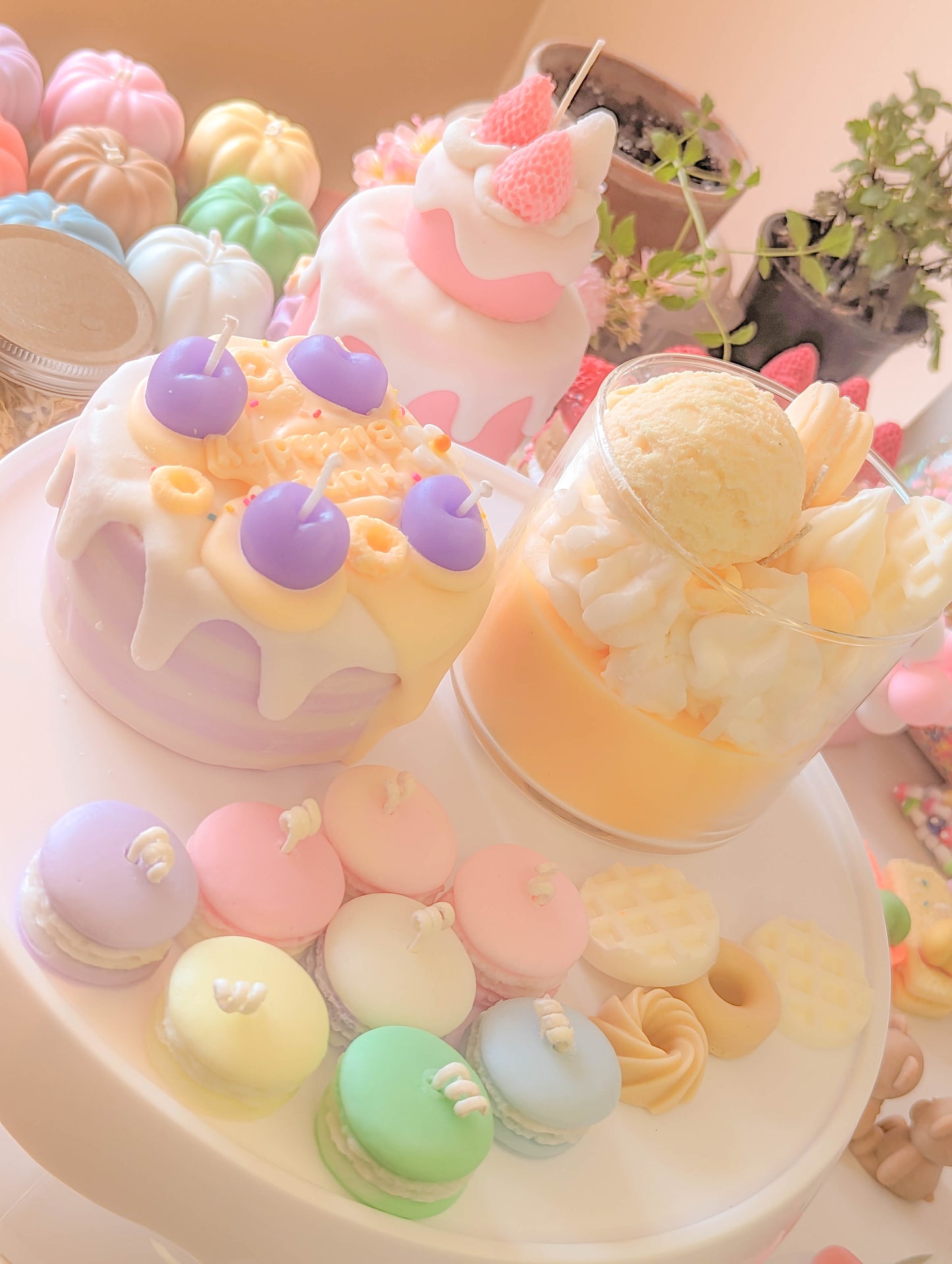 Cute Dessert Cake Jar and Macaron candle set