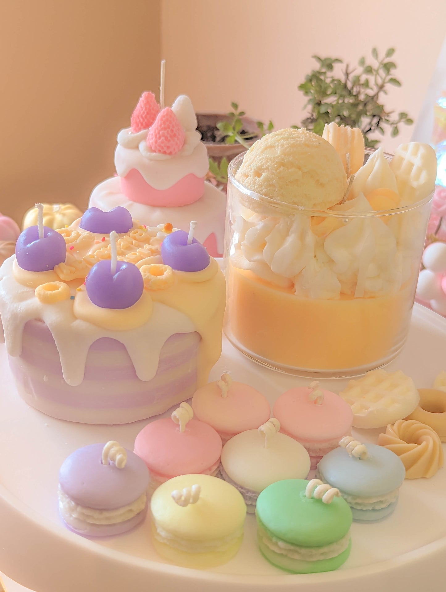 かわいいデザートケーキジャーとマカロンキャンドルセット