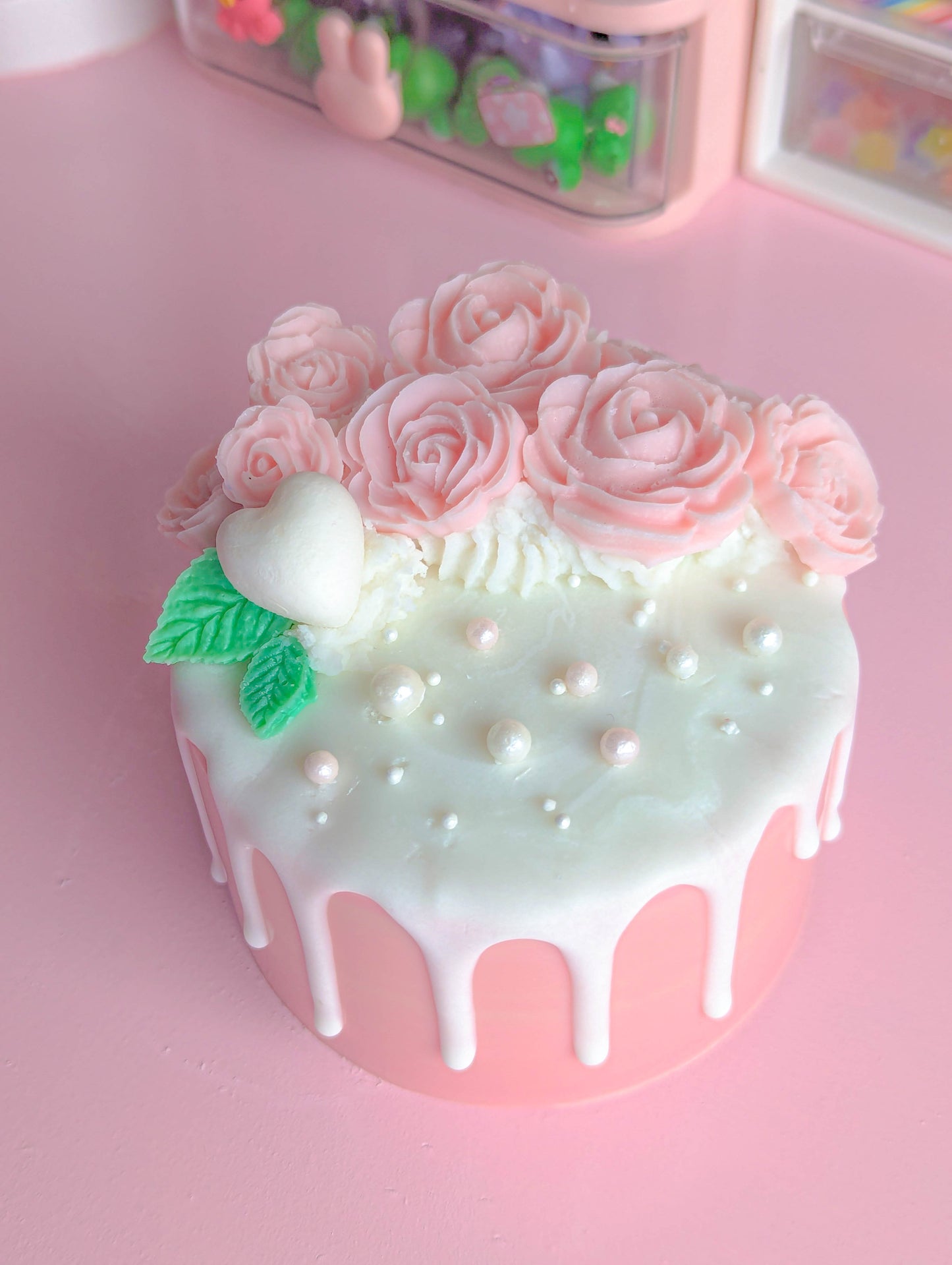 cute pink rose bouquet dessert fake valentine's cake candle