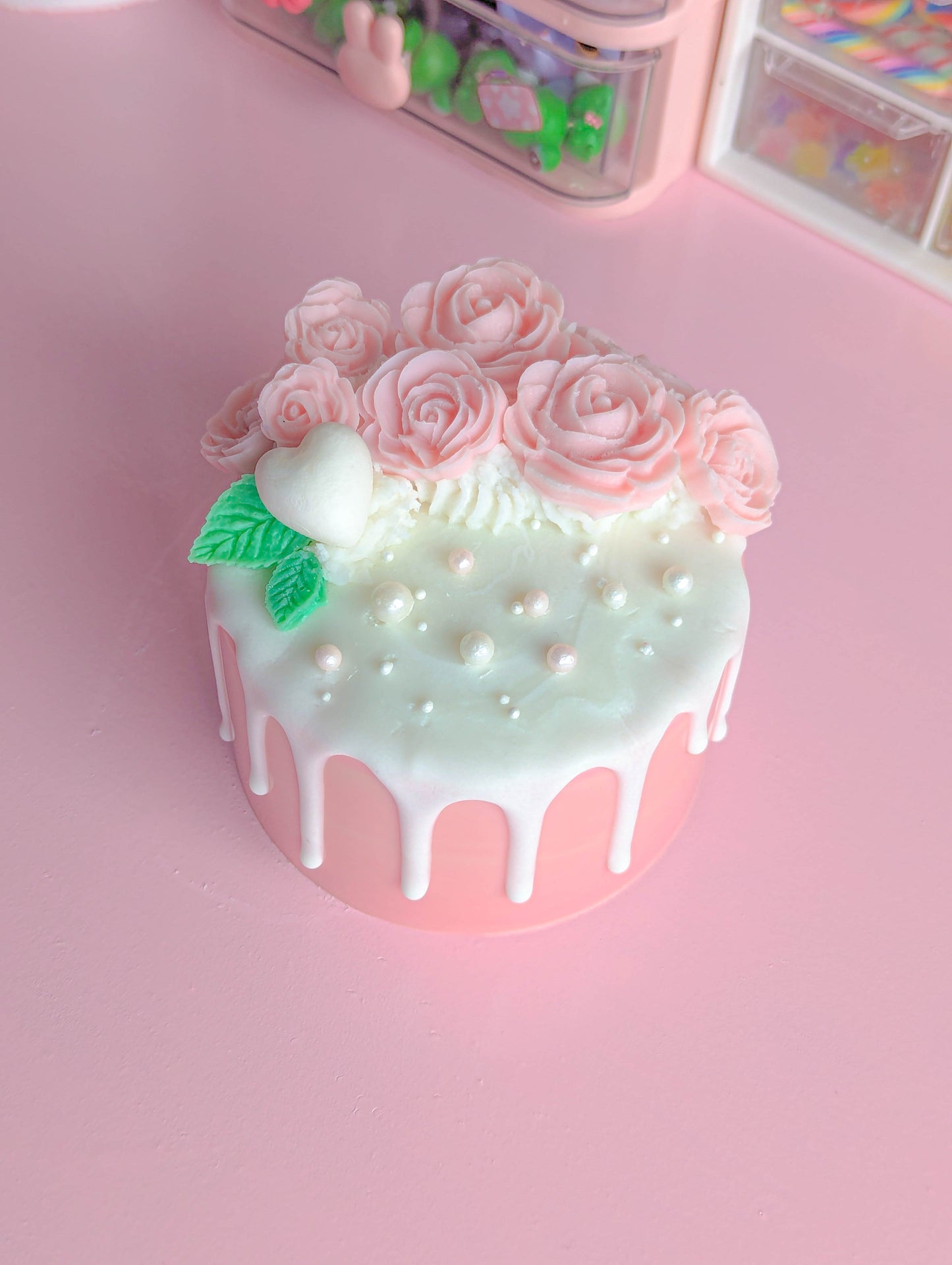 cute pink rose bouquet dessert fake valentine's cake candle