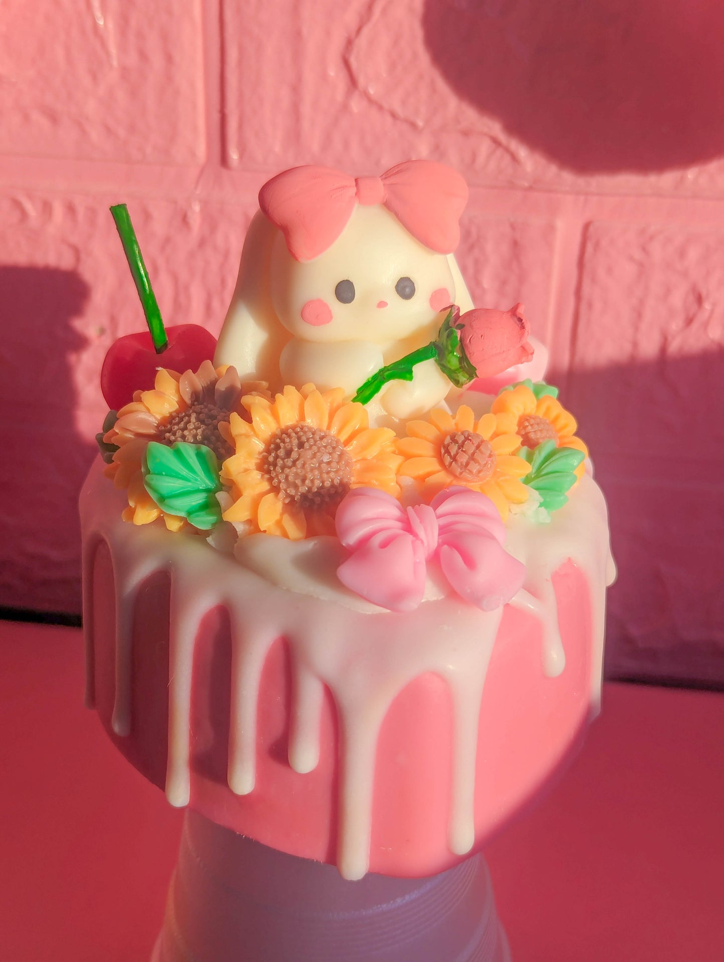 Kawaii Cute Bunny Sunflower Spring Dessert Heart Cake Candle