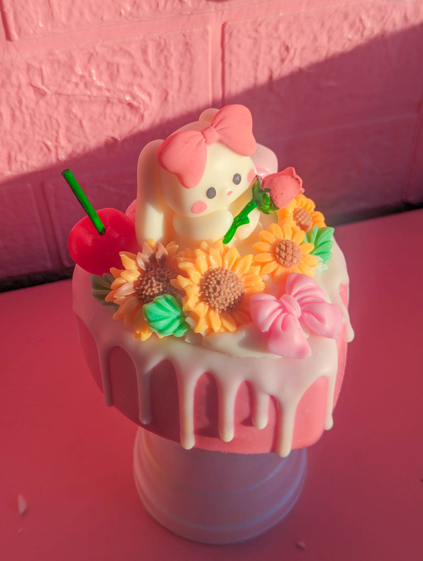 Kawaii Cute Bunny Sunflower Spring Dessert Heart Cake Candle