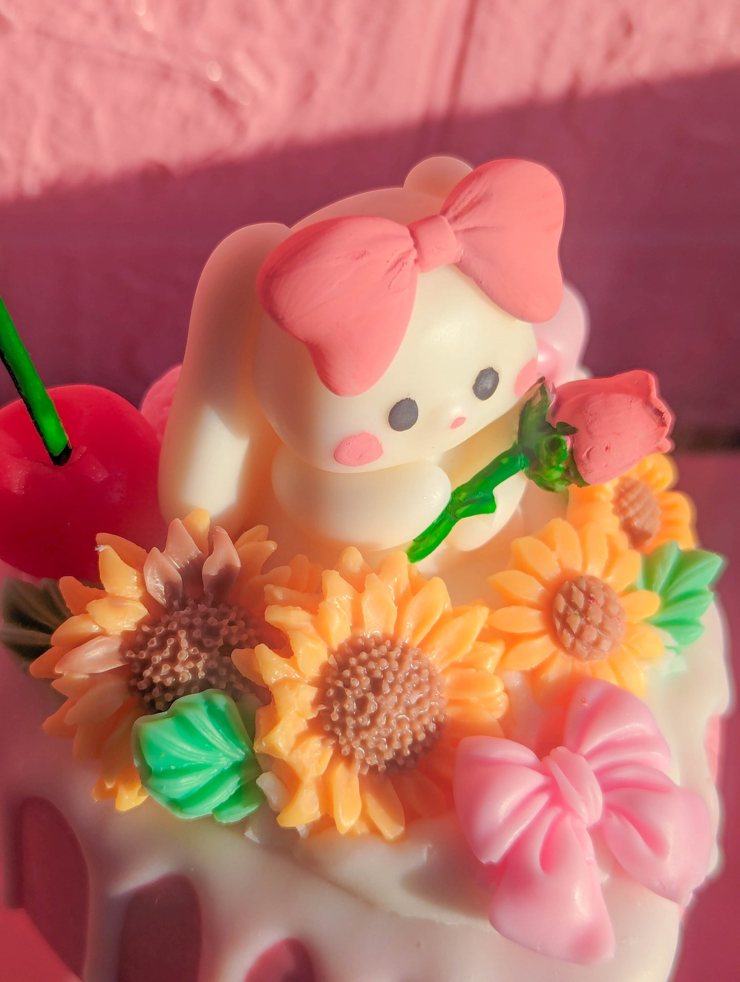 Kawaii Cute Bunny Sunflower Spring Dessert Heart Cake Candle