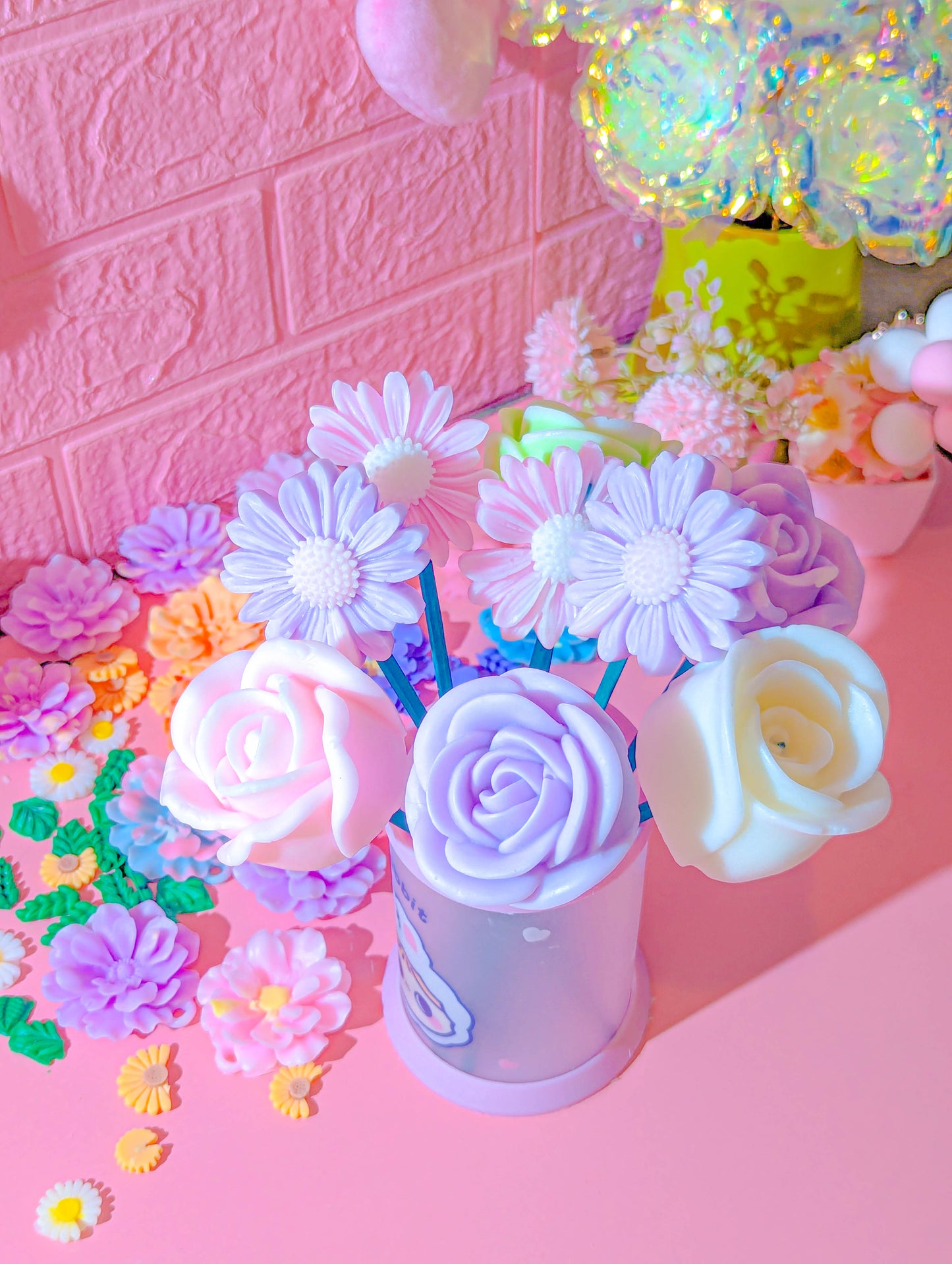 Super Cute Rose and Daisy Scented Candle bouquet