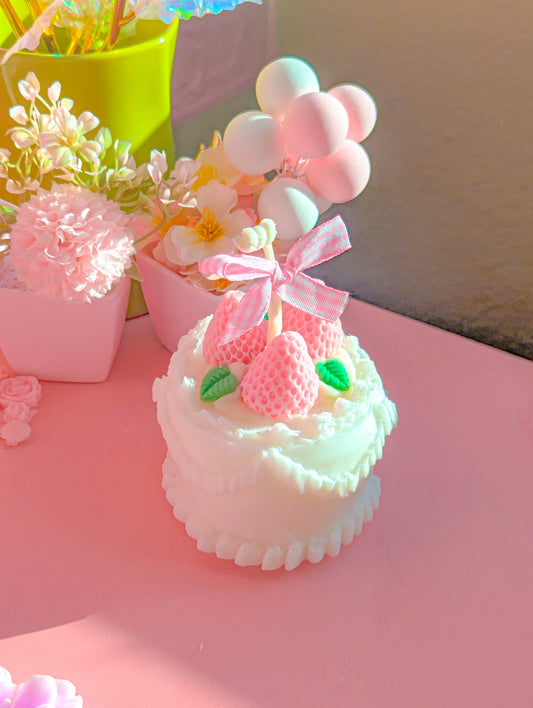 Kawaii Pink Strawberry Cake Candle