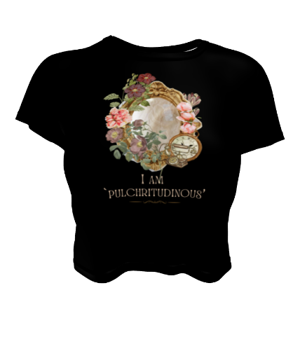 Beautiful Vintage Mirror Flowers I am Beautiful Black Crop Top