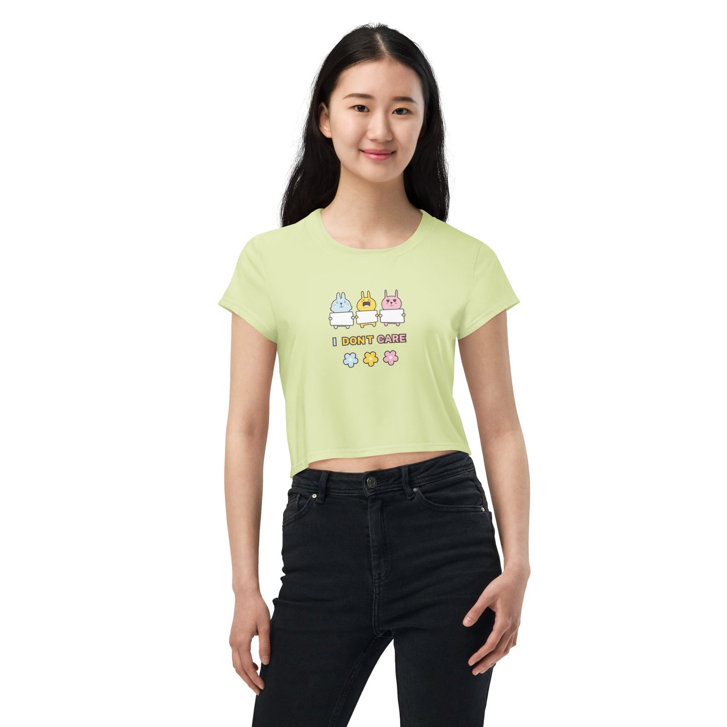 Cute Bunny Daisy Patsel Green Crop Top