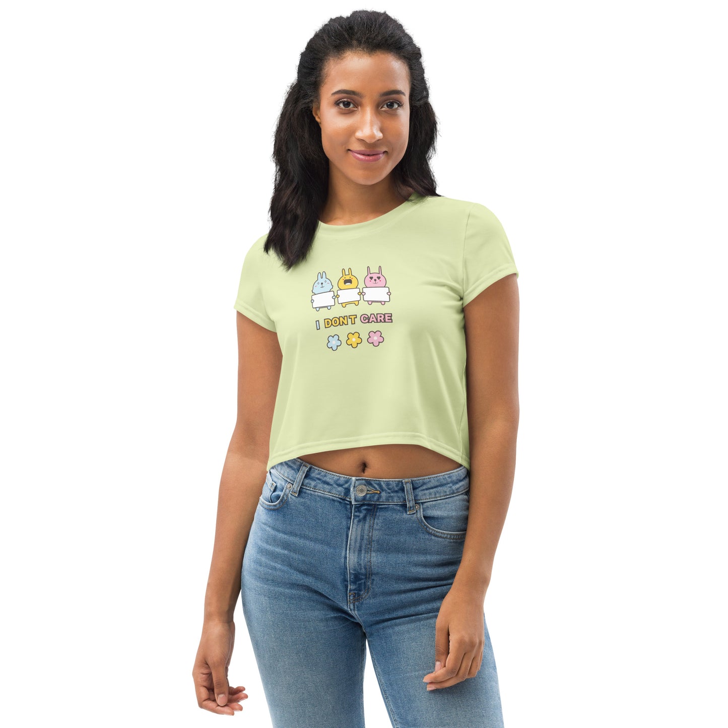 Cute Bunny Daisy Patsel Green Crop Top