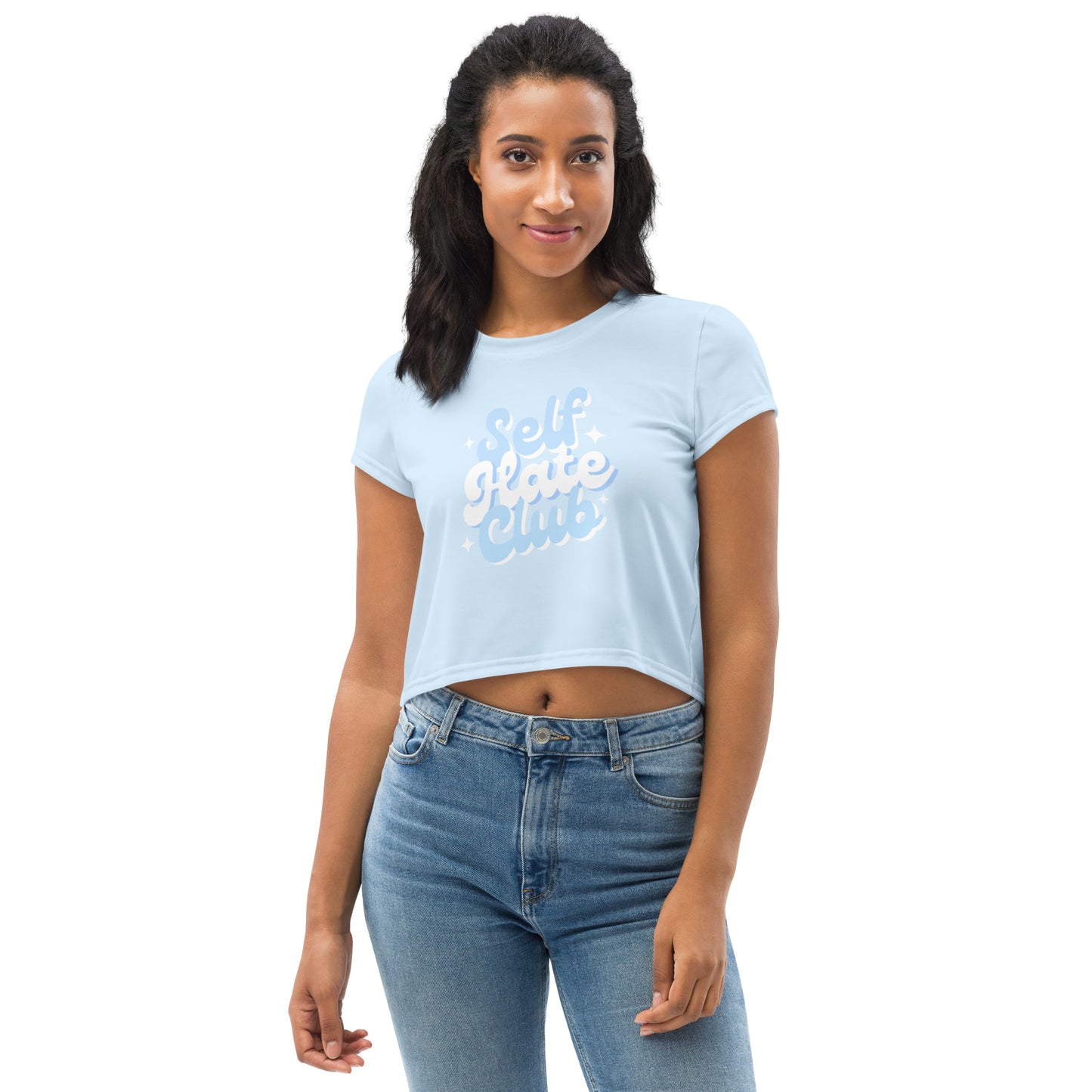 Super Cute Retro Pastel Blue Self Hate Club Crop Top