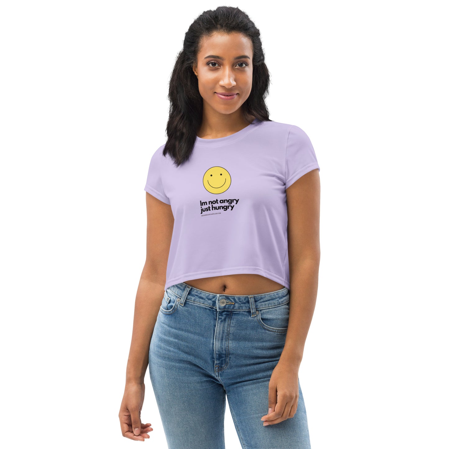 Super Funny Cute Hungry Not Angry Lavender Crop Top