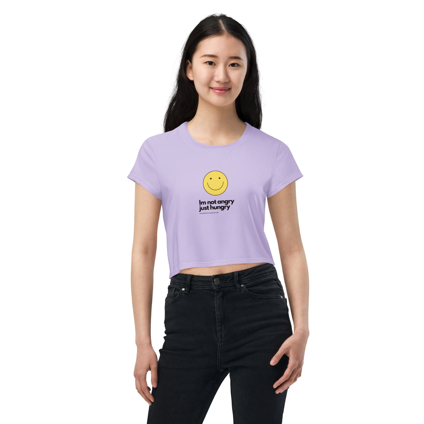 Super Funny Cute Hungry Not Angry Lavender Crop Top