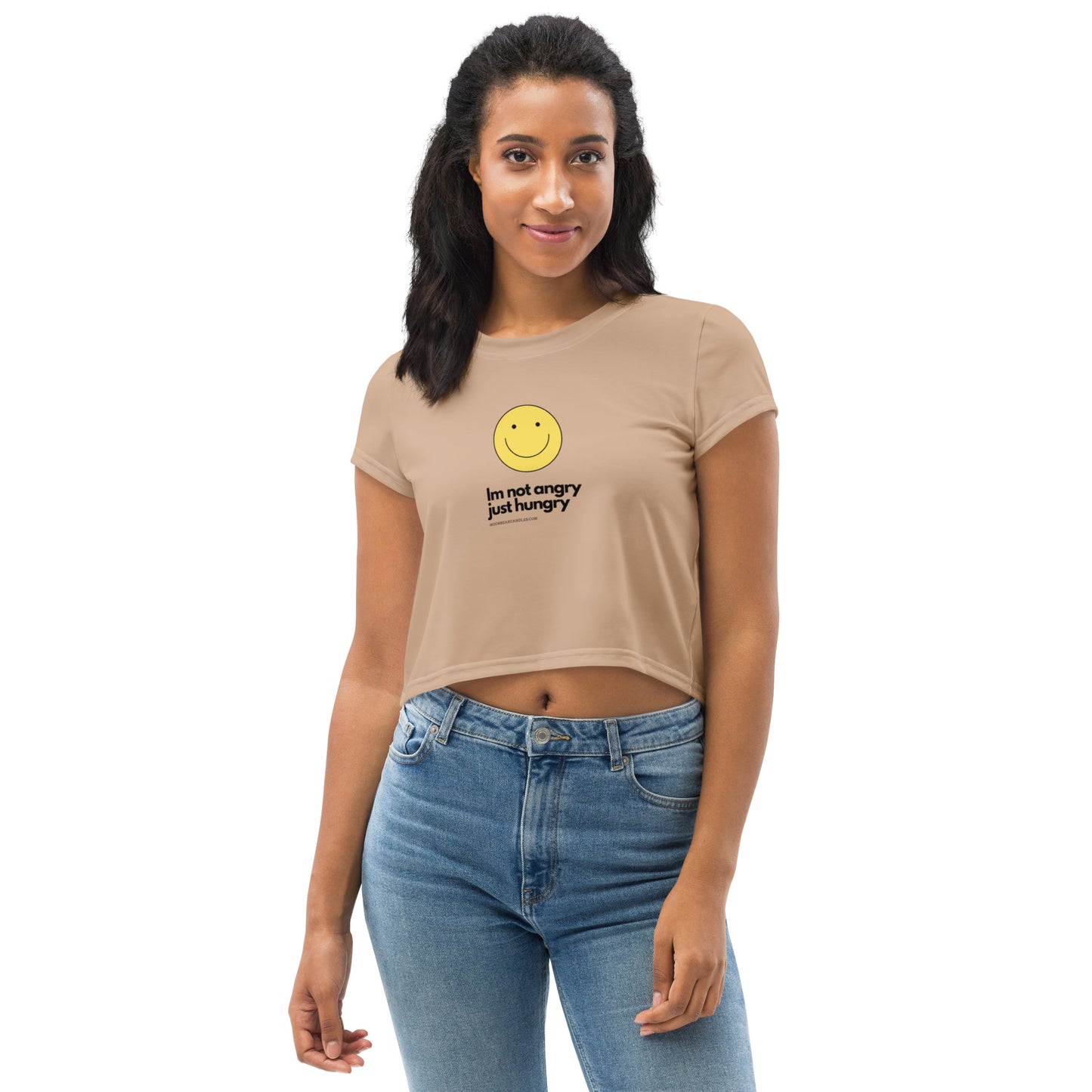 Super Funny Cute Hungry Not Angry Beige Crop Top