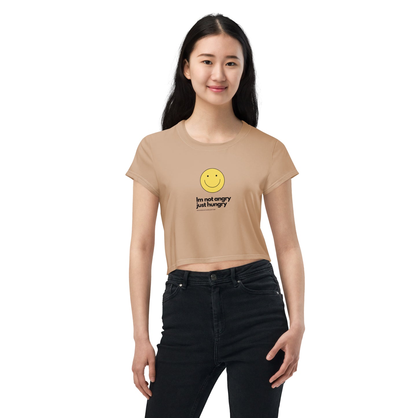 Super Funny Cute Hungry Not Angry Beige Crop Top