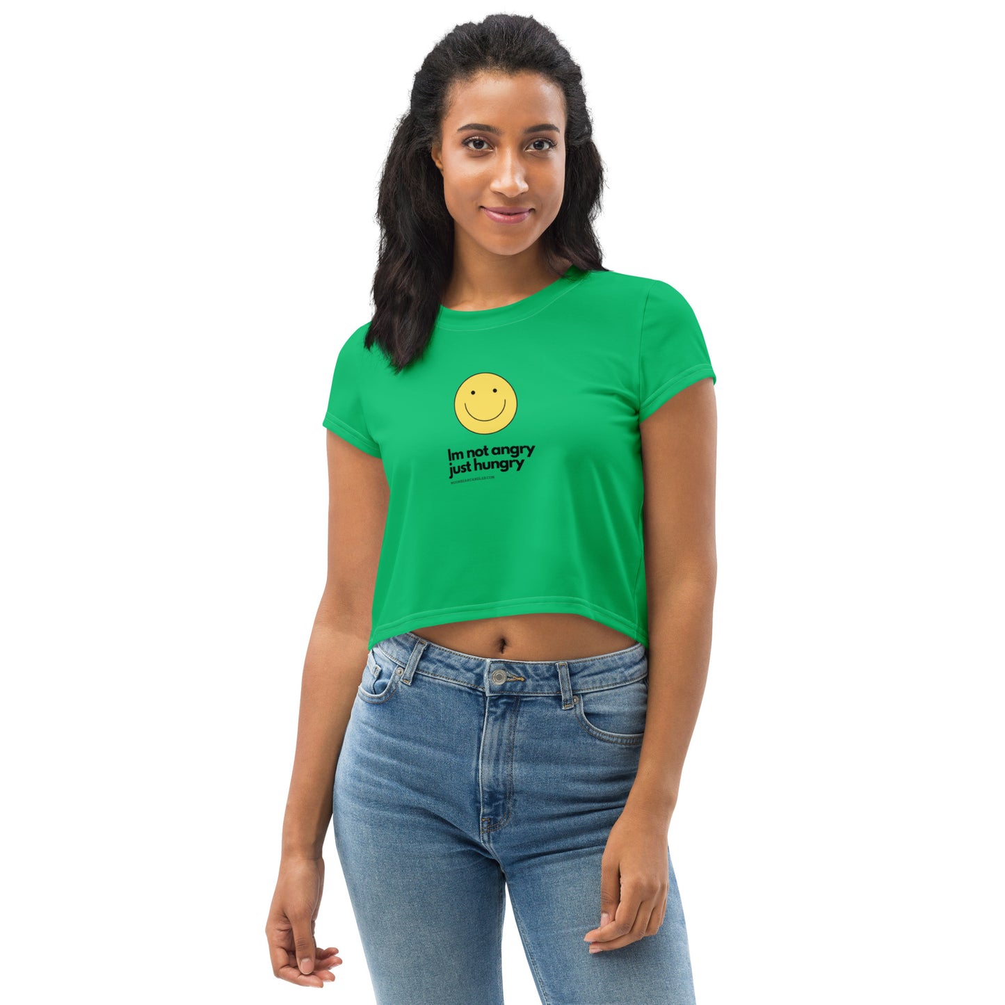 Super Funny Cute Hungry Not Angry Green Crop Top