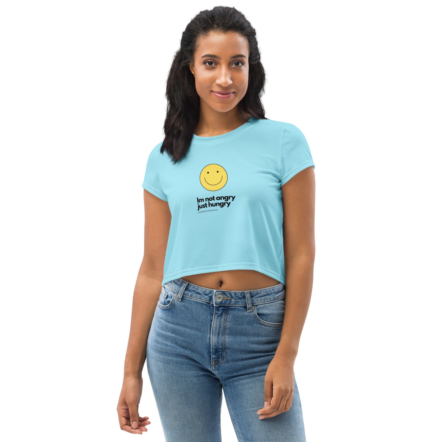 Super Funny Cute Hungry Not Angry Blue Crop Top