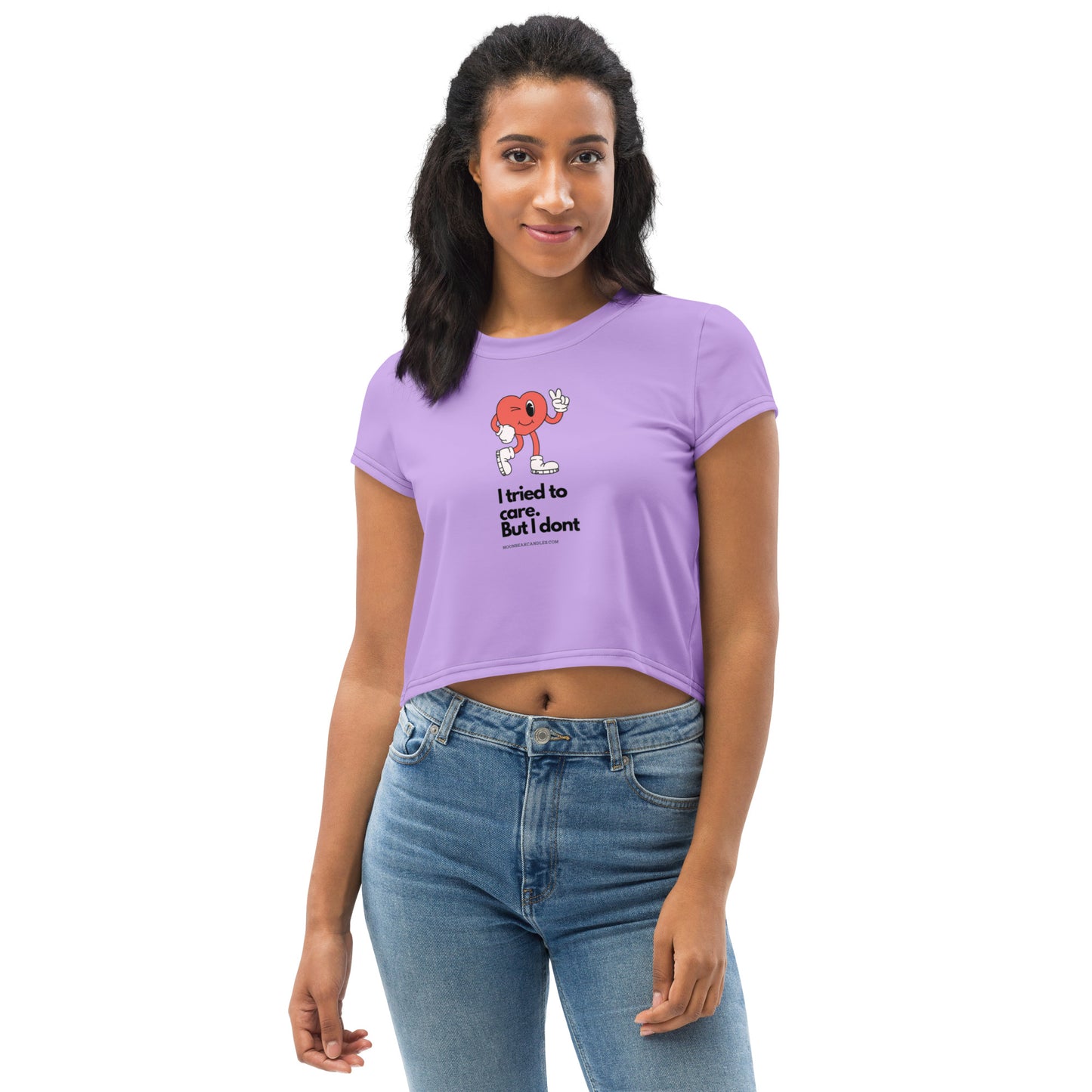 Cute Funny I Don't Care Retro Heart Purple Crop Top