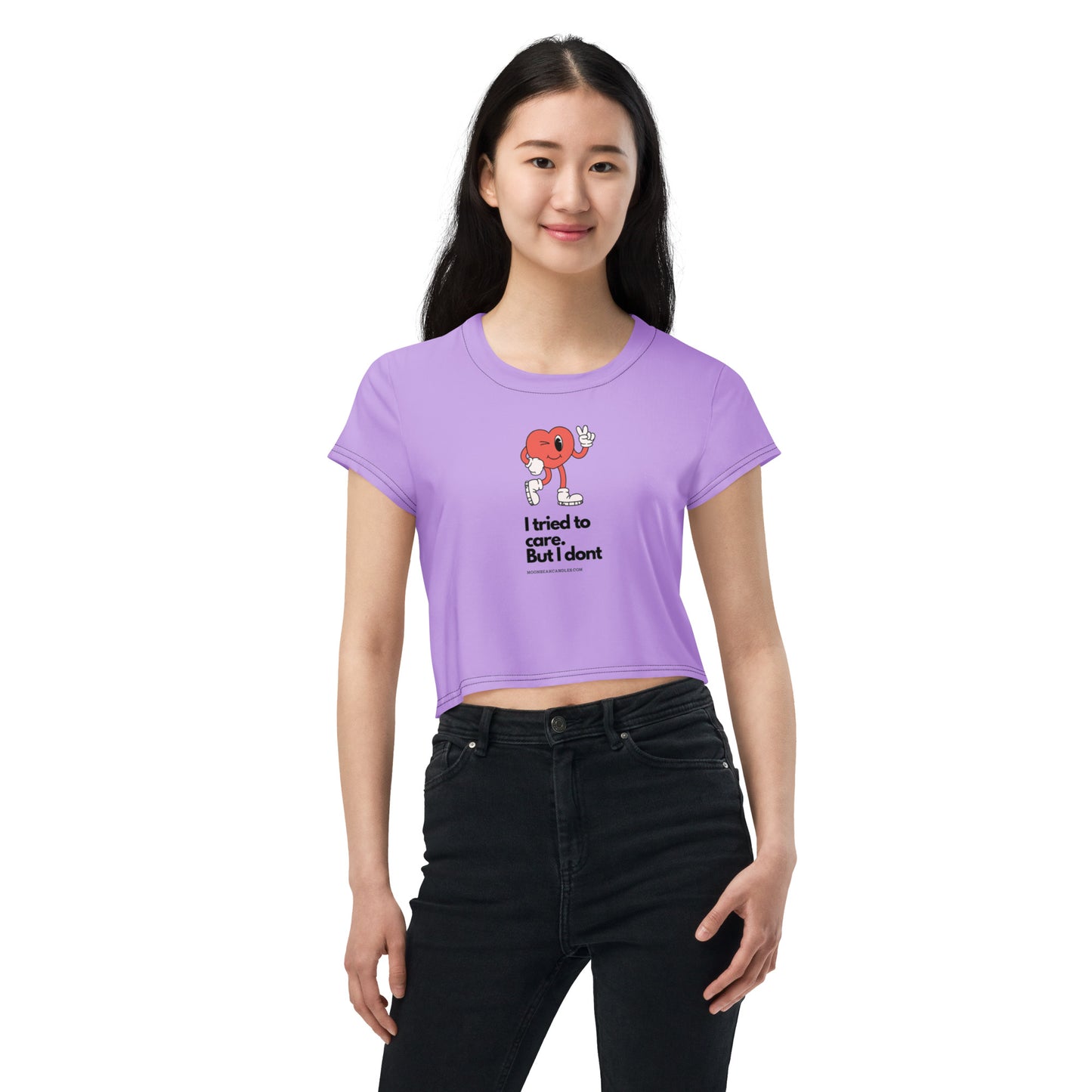 Cute Funny I Don't Care Retro Heart Purple Crop Top