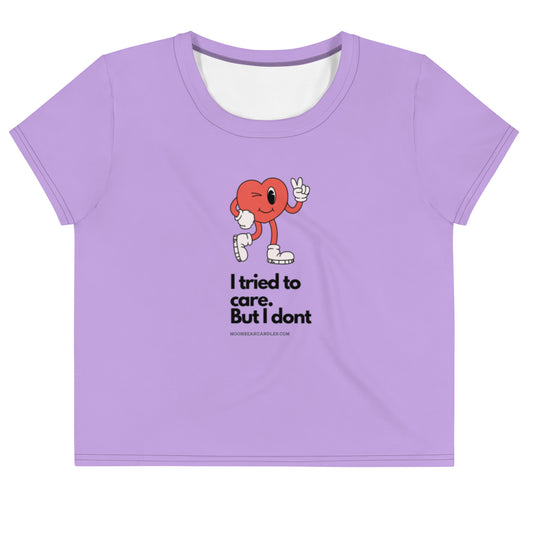 Cute Funny I Don't Care Retro Heart Purple Crop Top