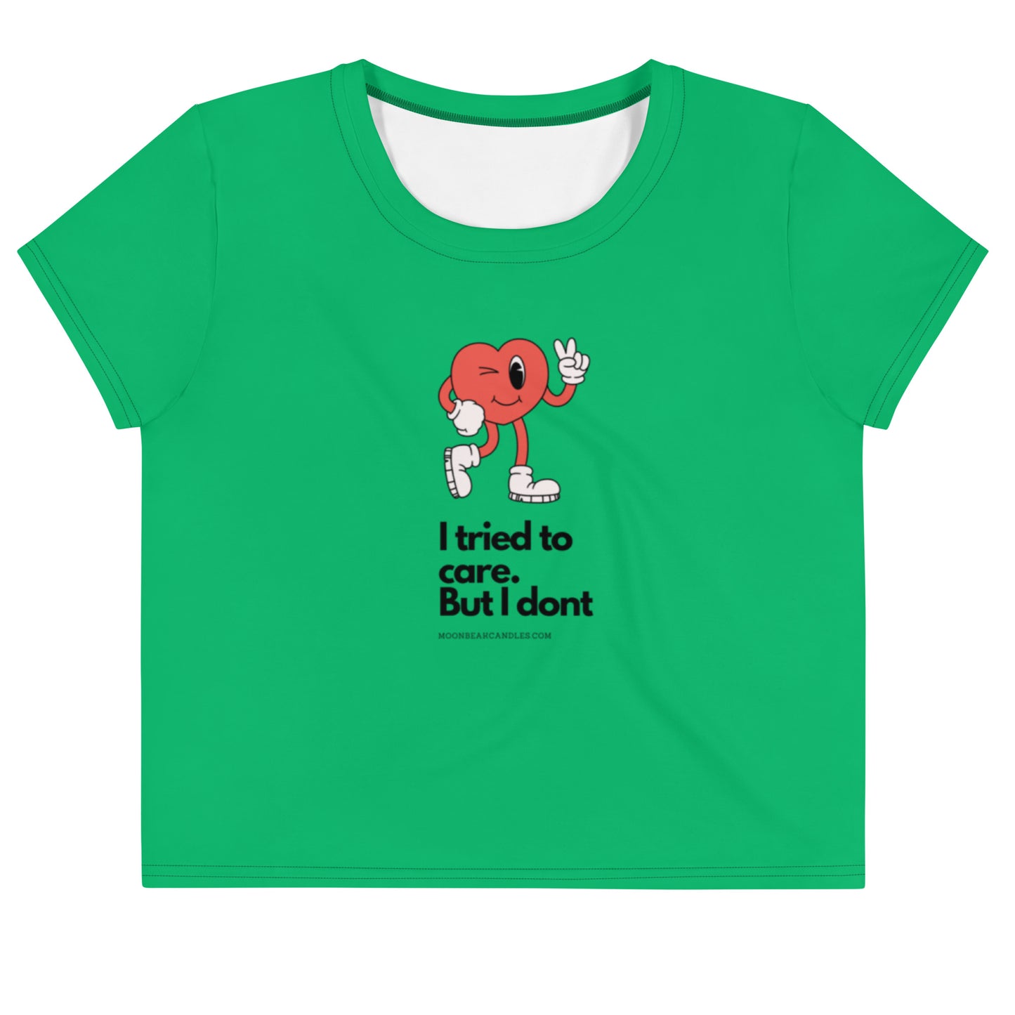 Cute Funny I Don't Care Retro Heart Green Crop Top